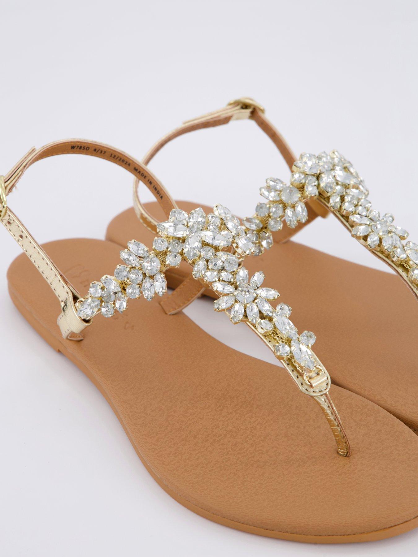  image of v-by-very-embellished-toe-post-leather-sandals-gold