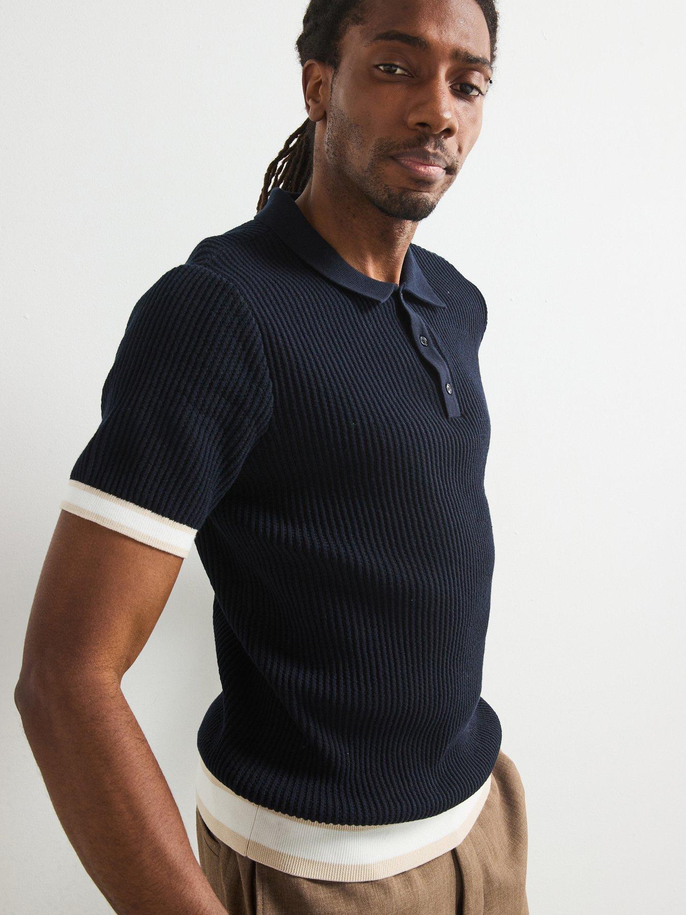 undefined Knitted Tipped Polo Shirt - Navy