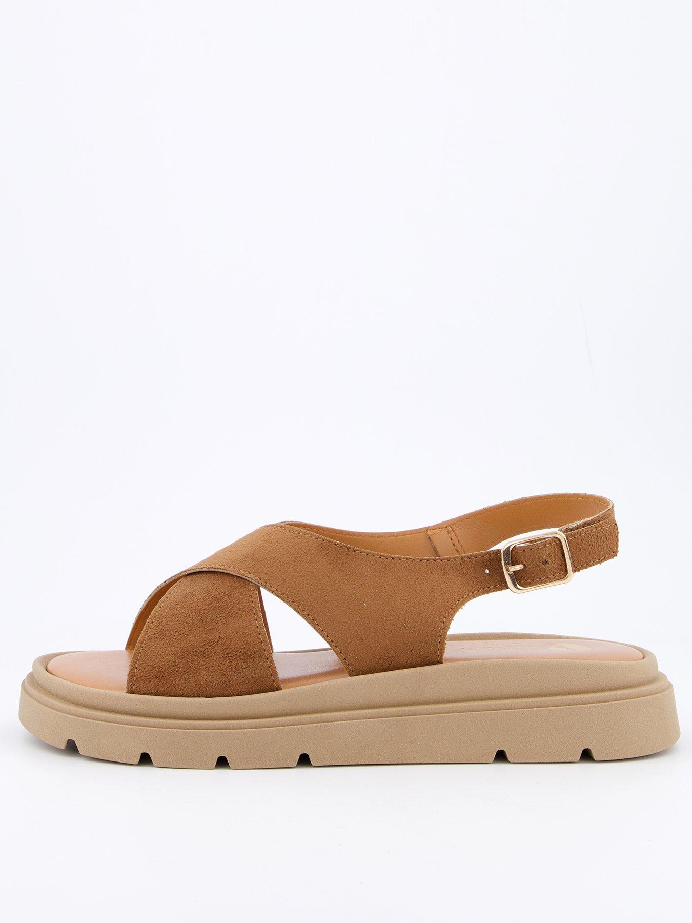 Leather Ladies Wide Fit Sandals Size Wide Fit Brown Faux Leather - Main Image
