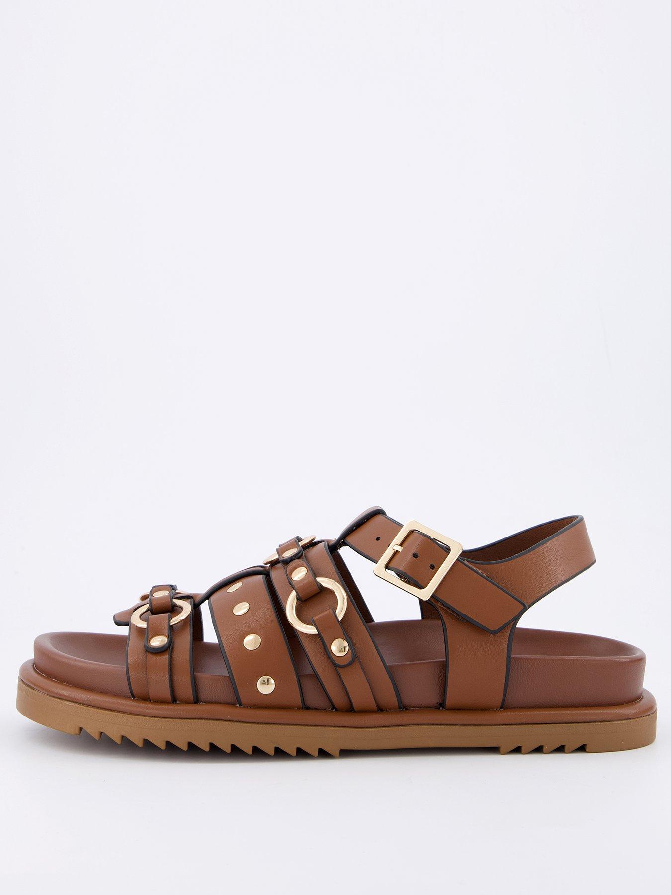 stillFront image of v-by-very-metal-trim-footbed-sandal-tan