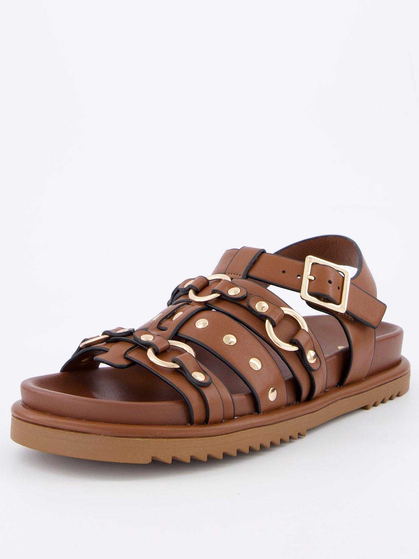  image of v-by-very-metal-trim-footbed-sandal-tan