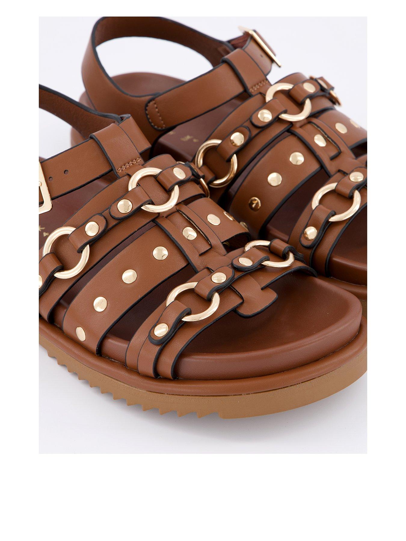  image of v-by-very-metal-trim-footbed-sandal-tan