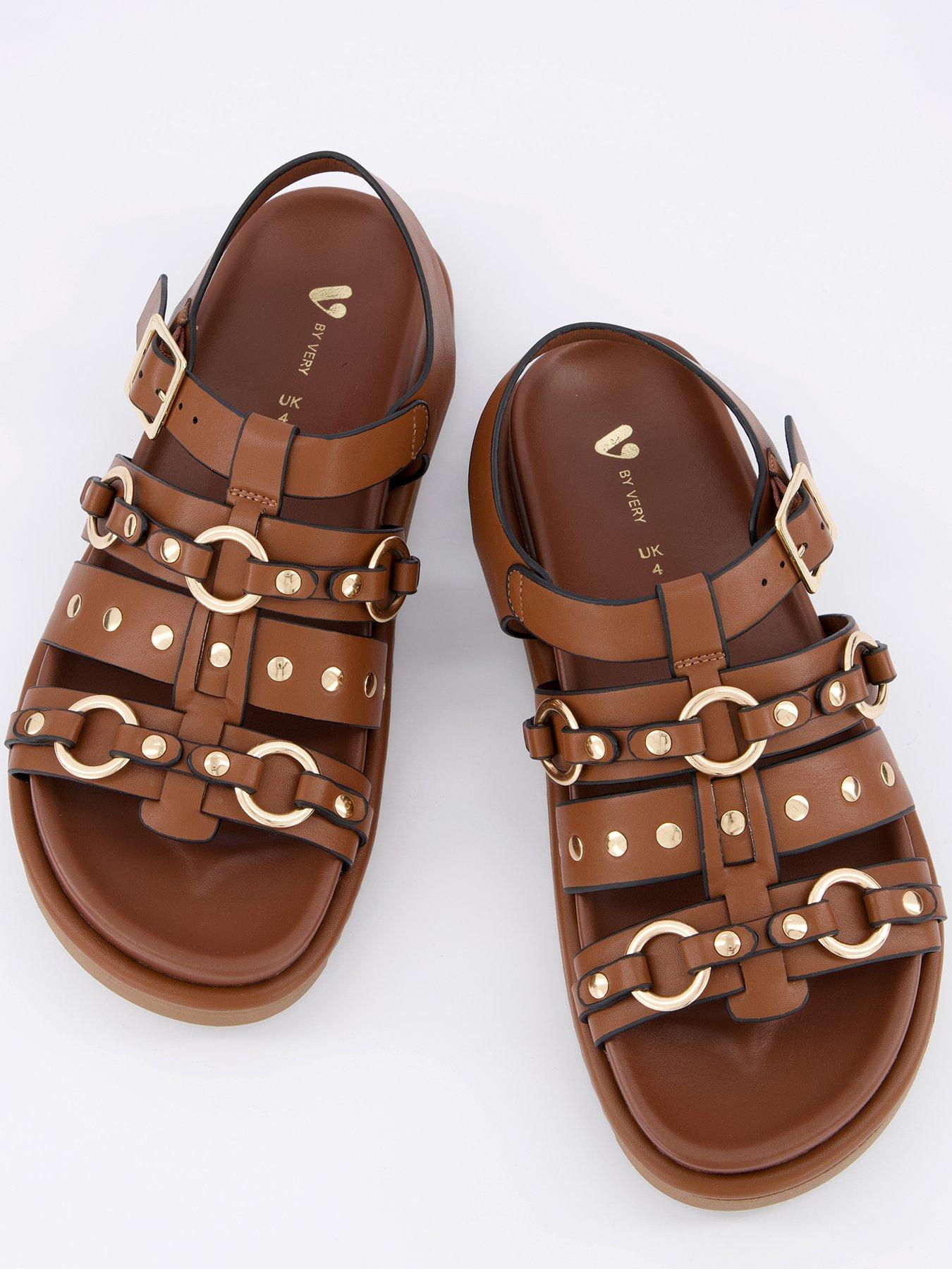  image of v-by-very-metal-trim-footbed-sandal-tan