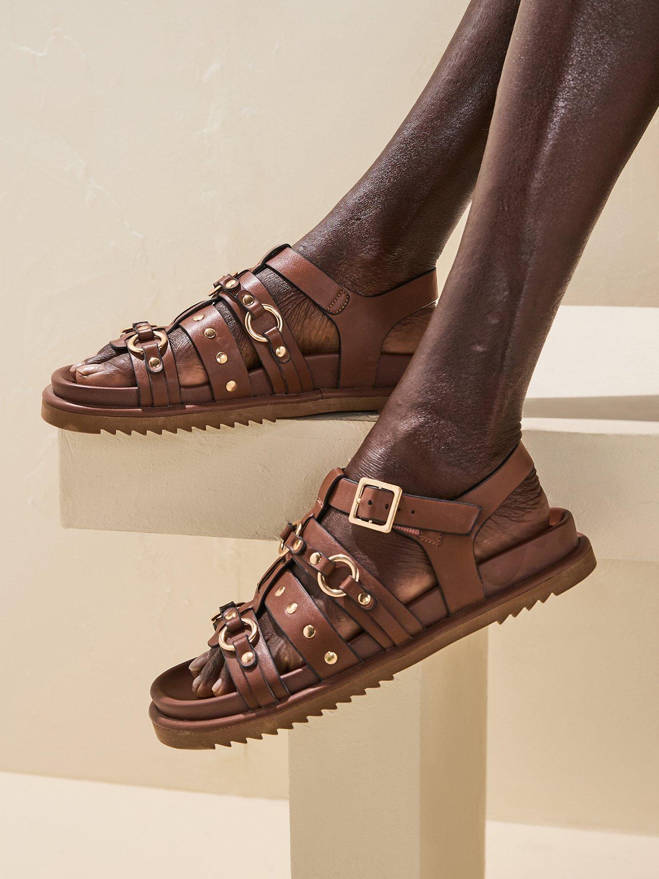  image of v-by-very-metal-trim-footbed-sandal-tan