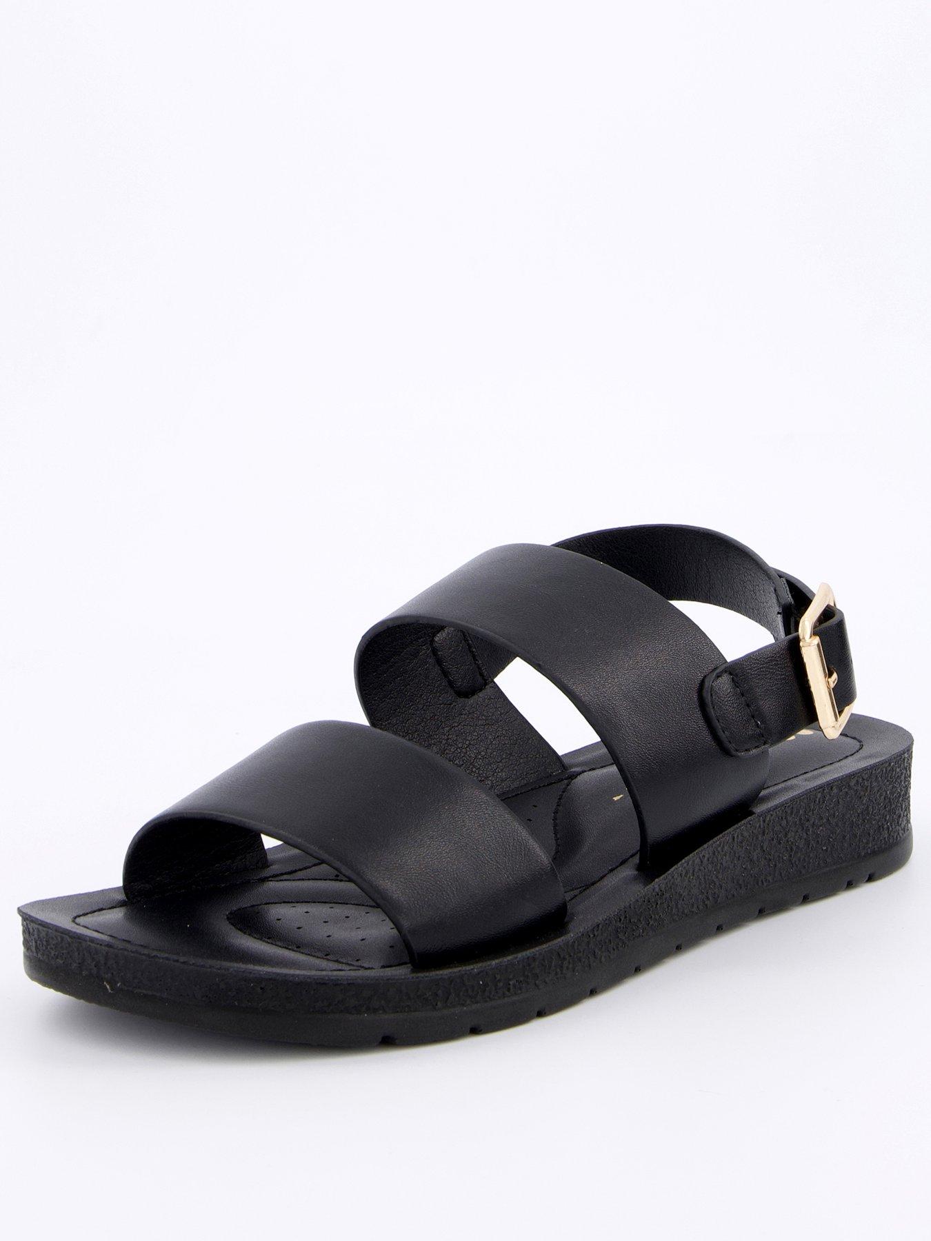  image of v-by-very-comfort-comfort-twin-strap-sandals-black