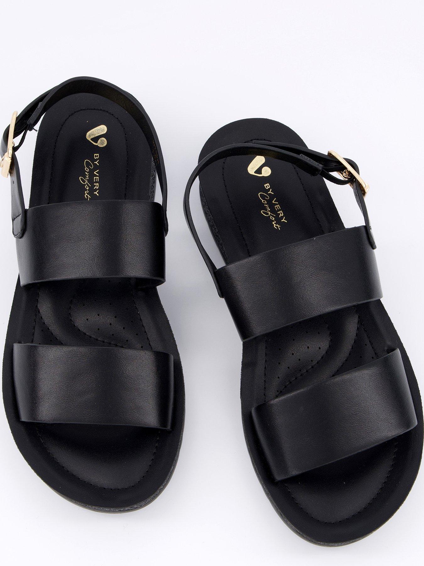  image of v-by-very-comfort-comfort-twin-strap-sandals-black