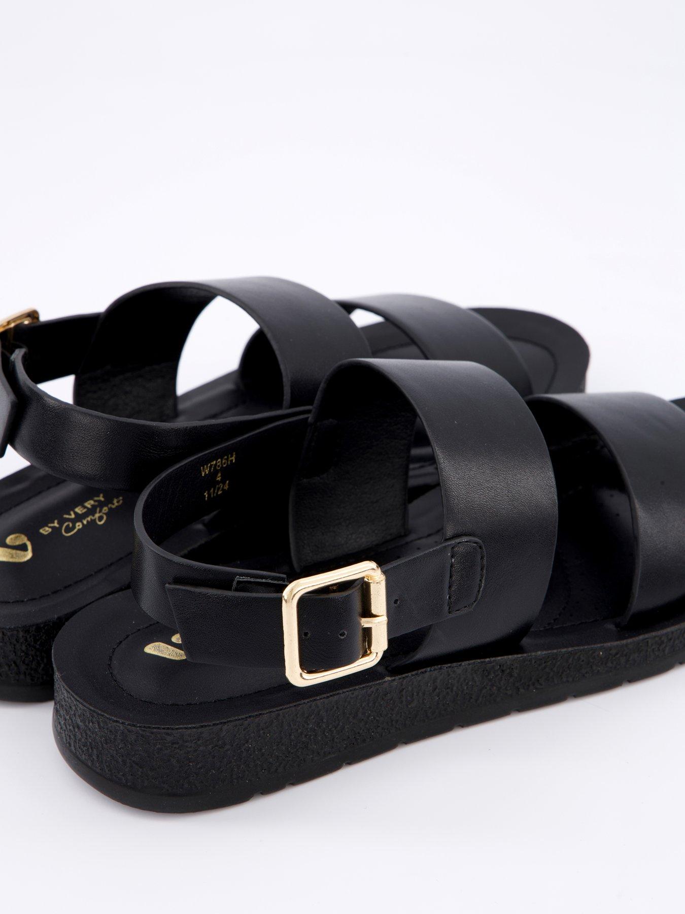  image of v-by-very-comfort-comfort-twin-strap-sandals-black
