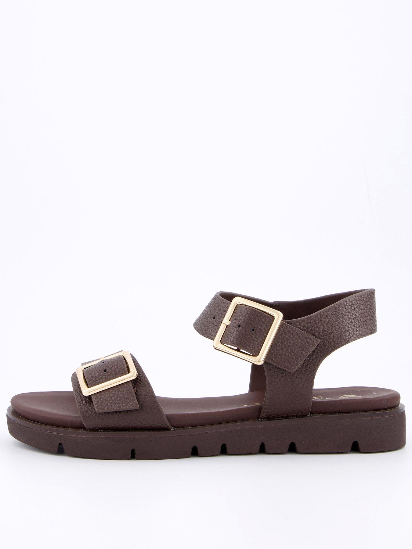 V by Very Comfort Comfort Double Buckle Sandals - Brown