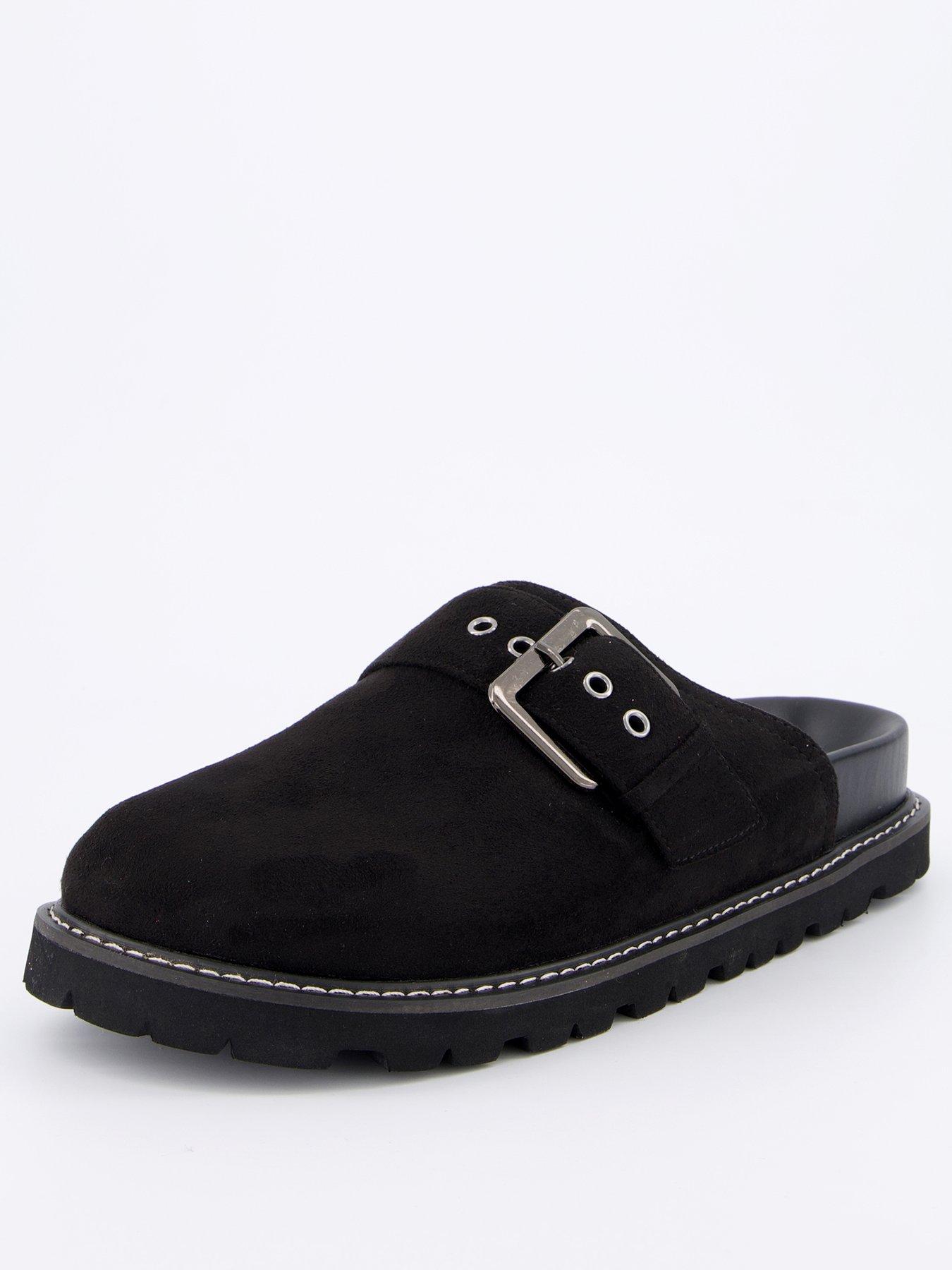  image of v-by-very-closed-toe-mule-with-large-buckle-black