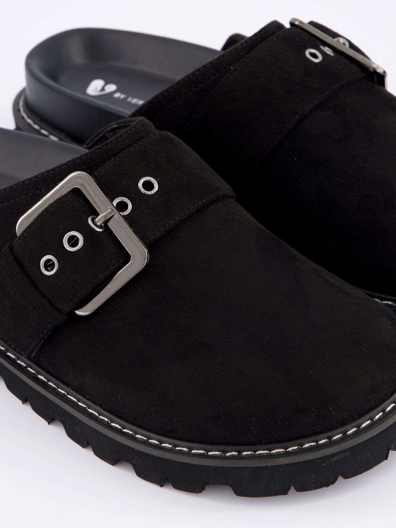  image of v-by-very-closed-toe-mule-with-large-buckle-black