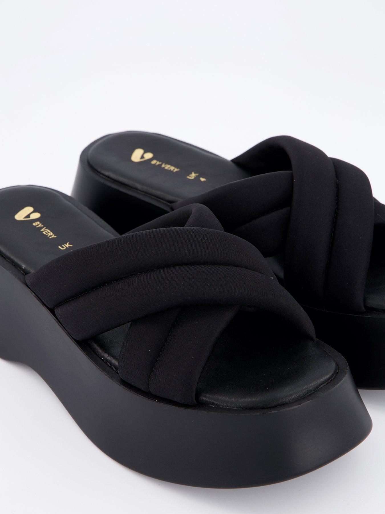 V by Very Flatform Padded Cross Strap Sandals Black Littlewoods