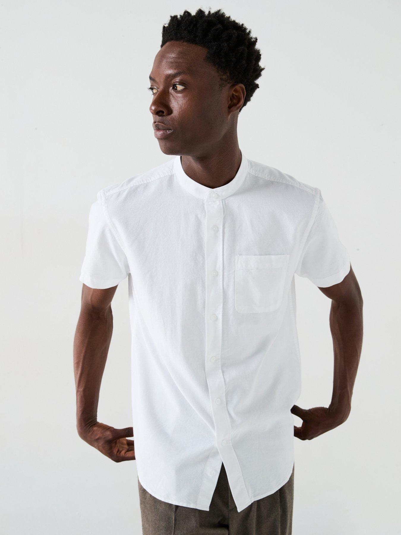 everyday-short-sleeve-grandad-collar-oxford-shirt-white