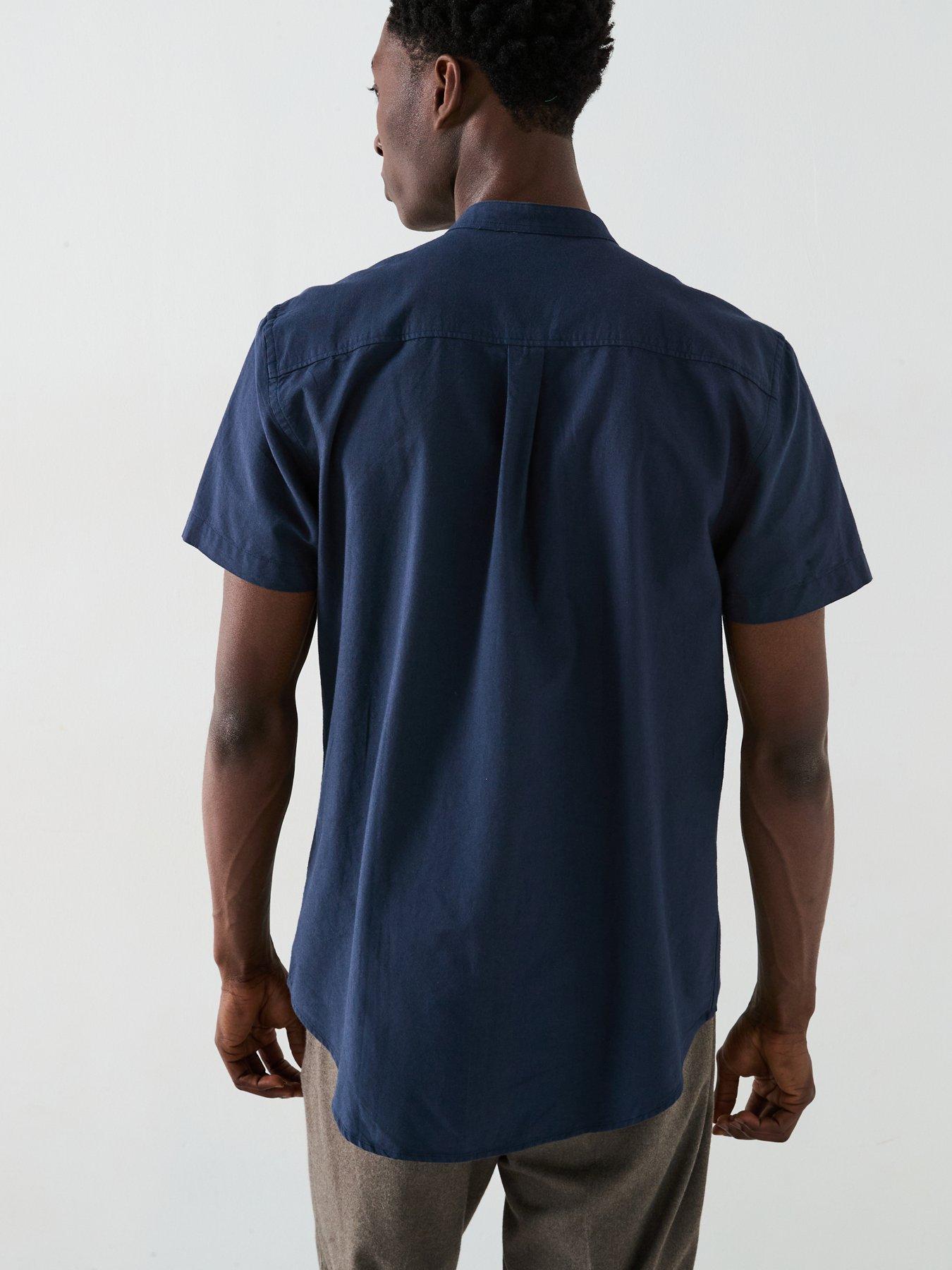 Image 2 of 6 of Everyday Short Sleeve Grandad Collar Oxford Shirt - Navy