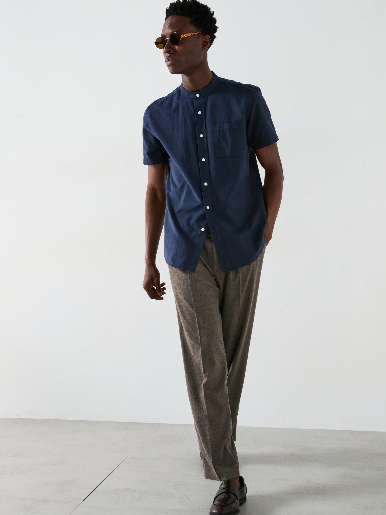 Image 3 of 6 of Everyday Short Sleeve Grandad Collar Oxford Shirt - Navy