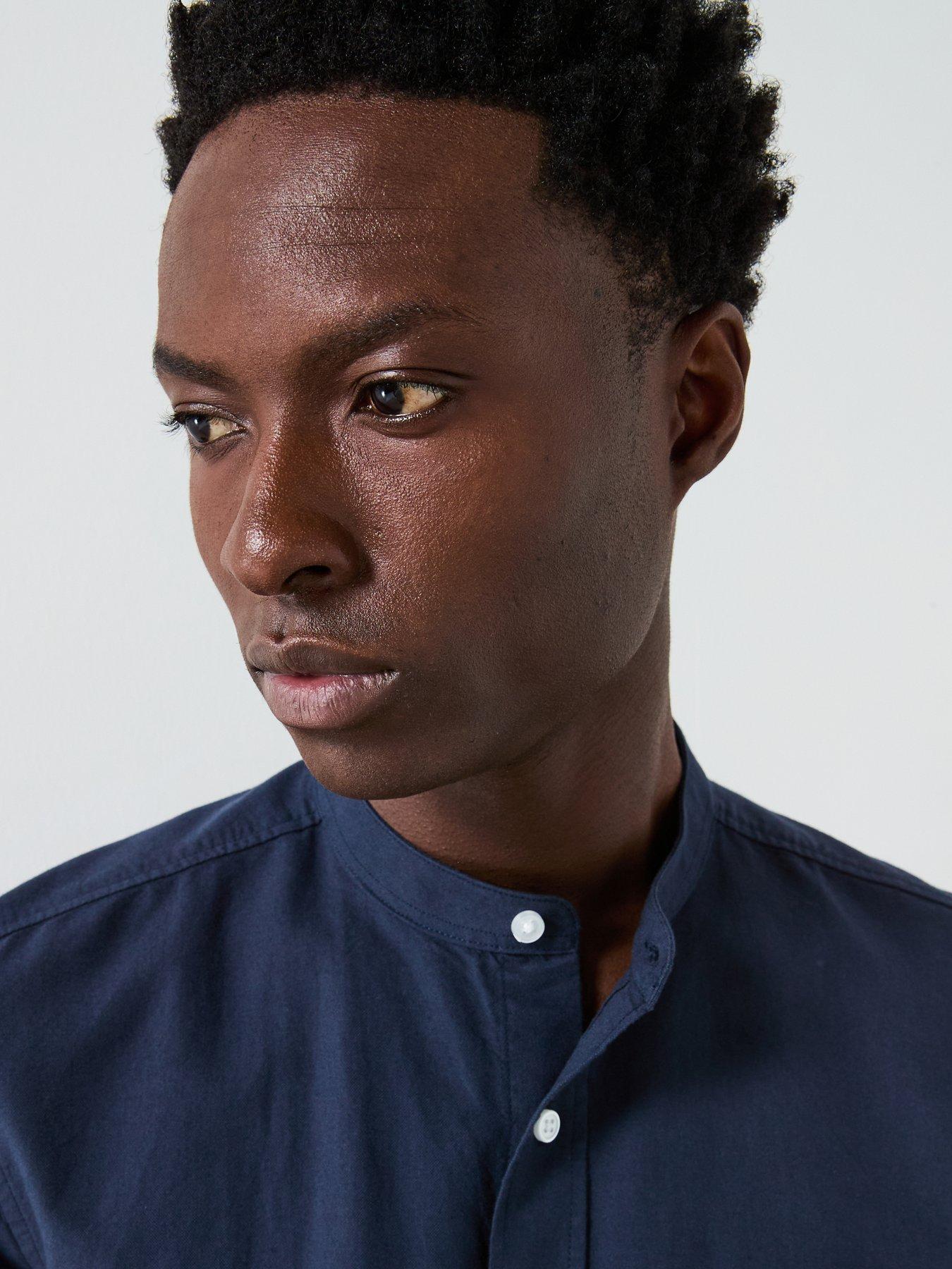 Image 4 of 6 of Everyday Short Sleeve Grandad Collar Oxford Shirt - Navy