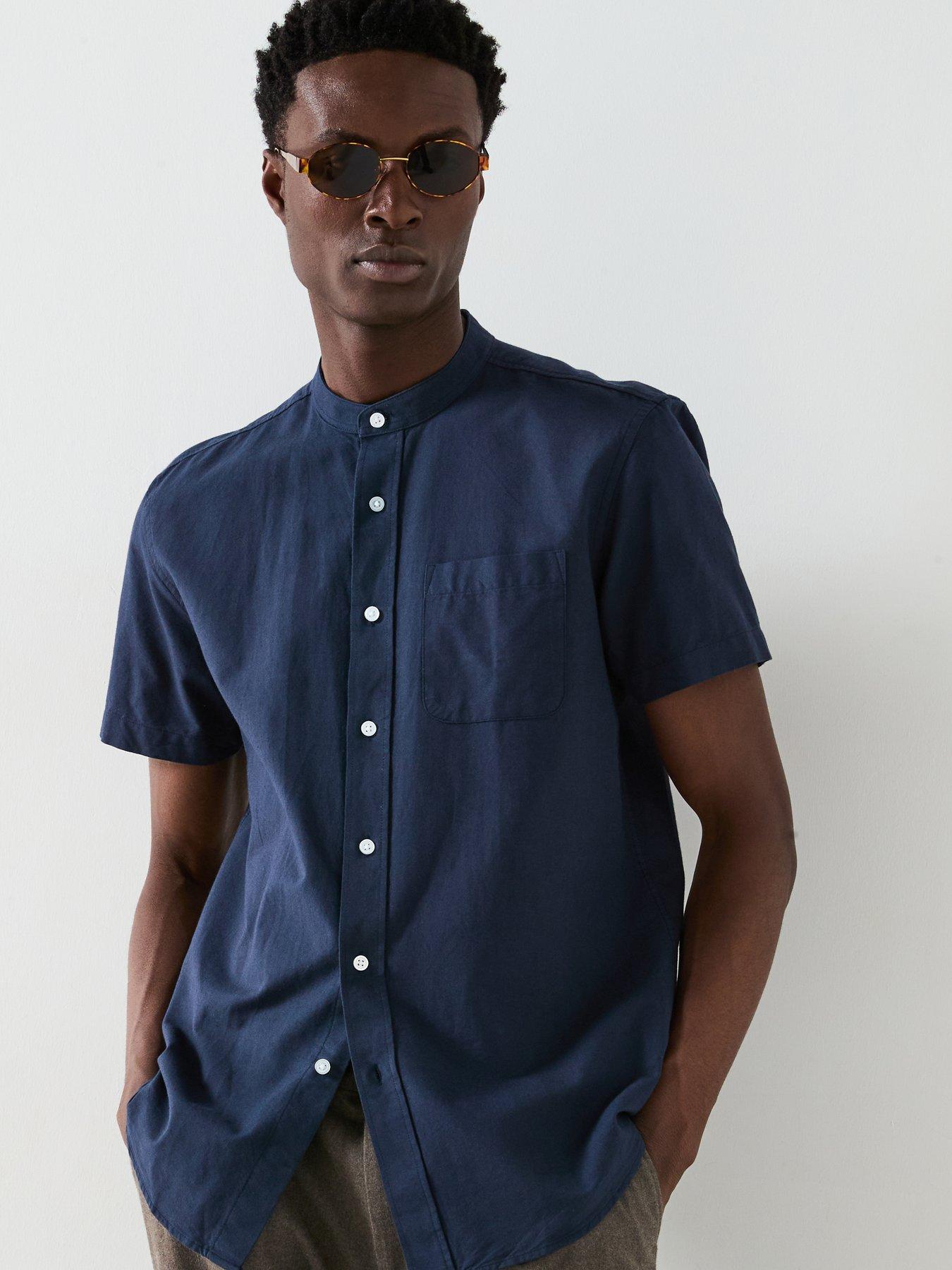 Image 5 of 6 of Everyday Short Sleeve Grandad Collar Oxford Shirt - Navy