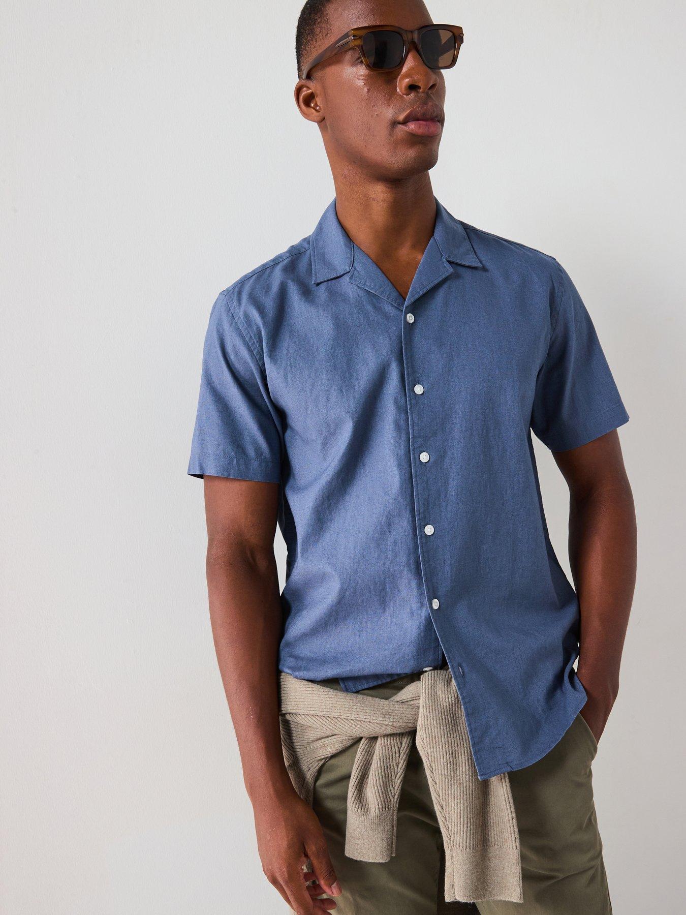 Everyday Short Sleeve Revere Collar Linen Shirt - Mid Blue