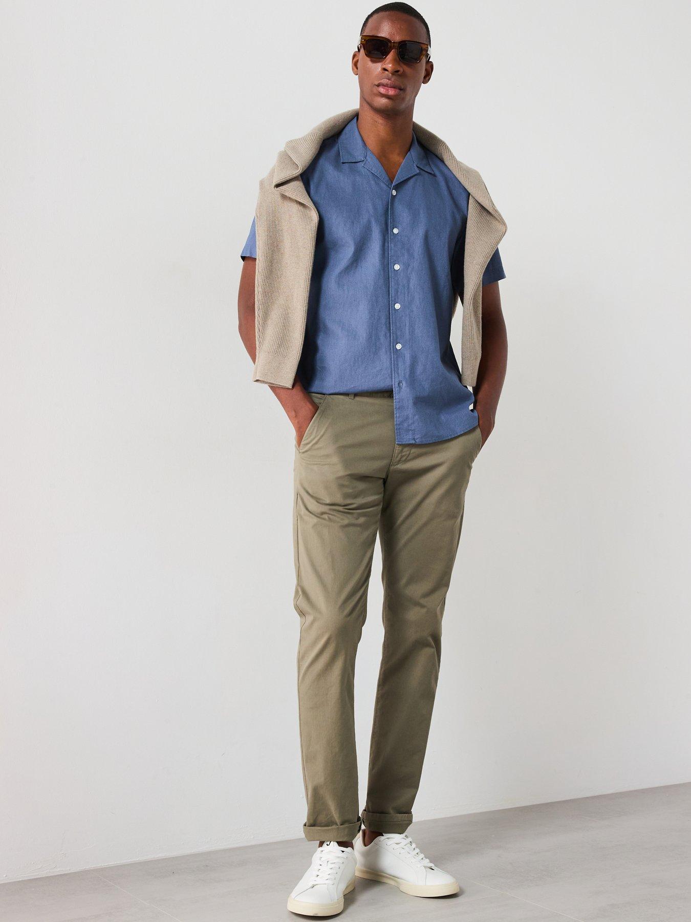 Image 3 of 6 of Everyday Short Sleeve Revere Collar Linen Shirt - Mid Blue