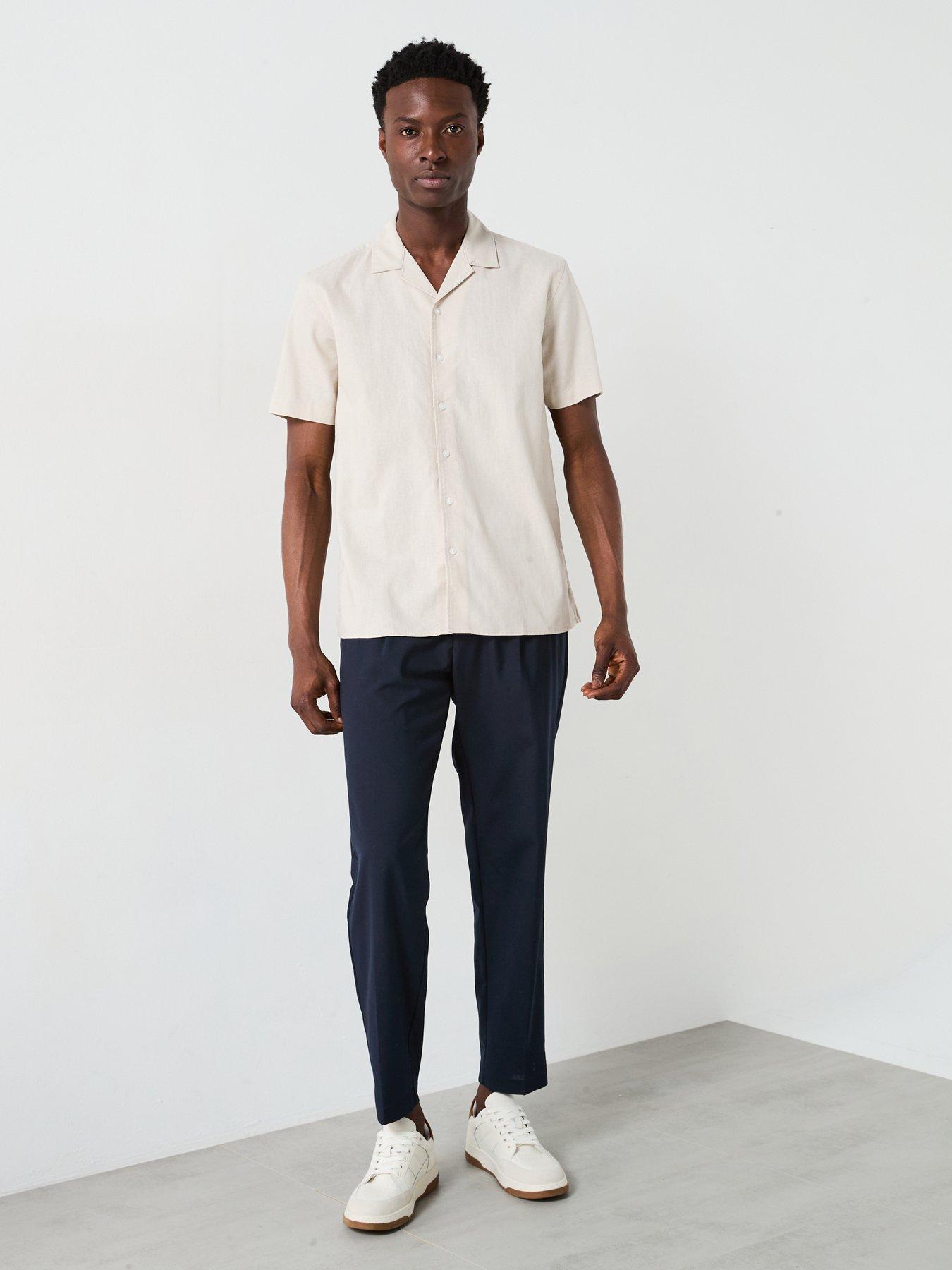 Image 5 of 6 of Everyday Short Sleeve Revere Collar Linen Shirt - Stone