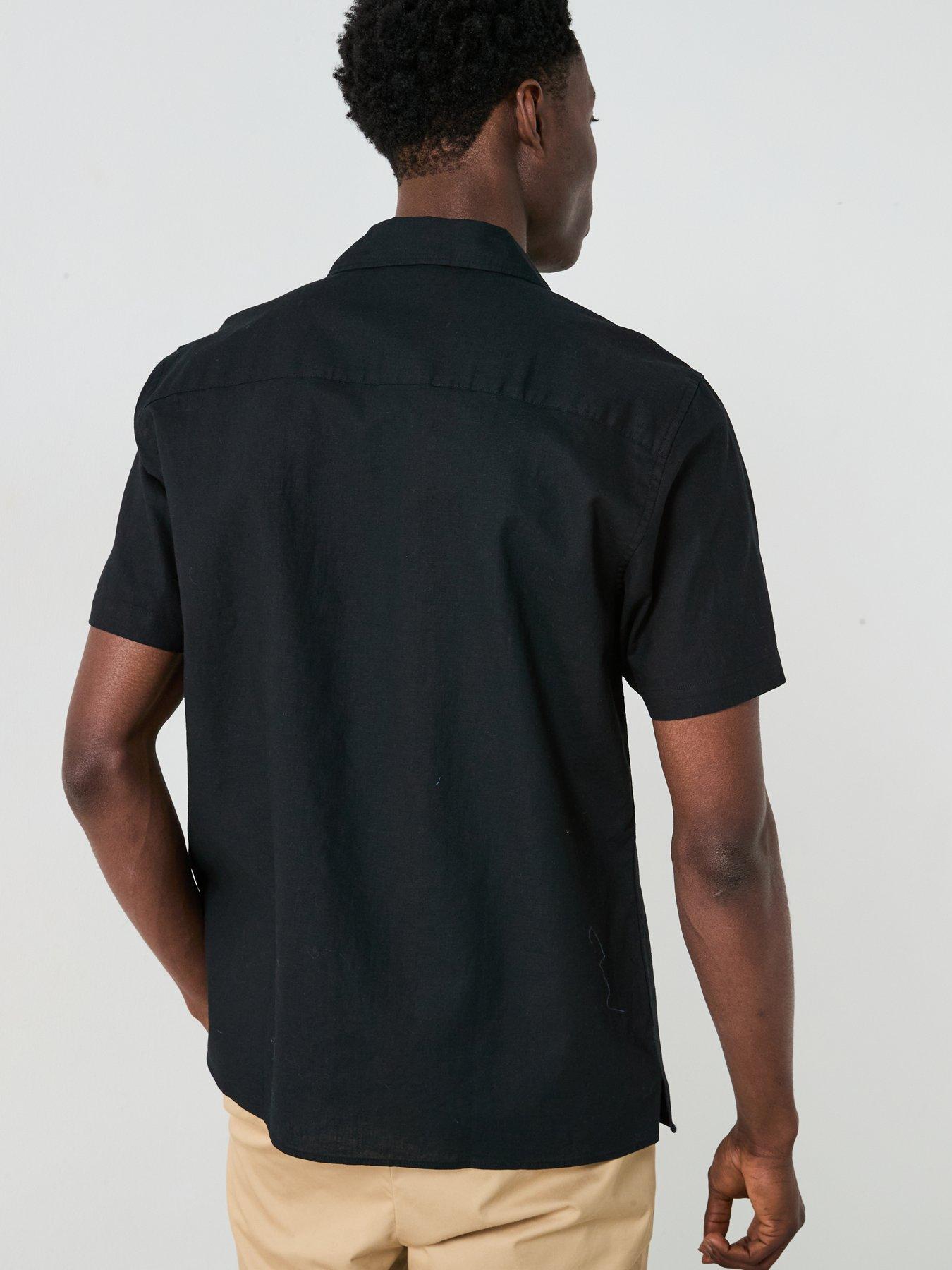 Image 2 of 6 of Everyday Short Sleeve Revere Collar Linen Shirt - Black