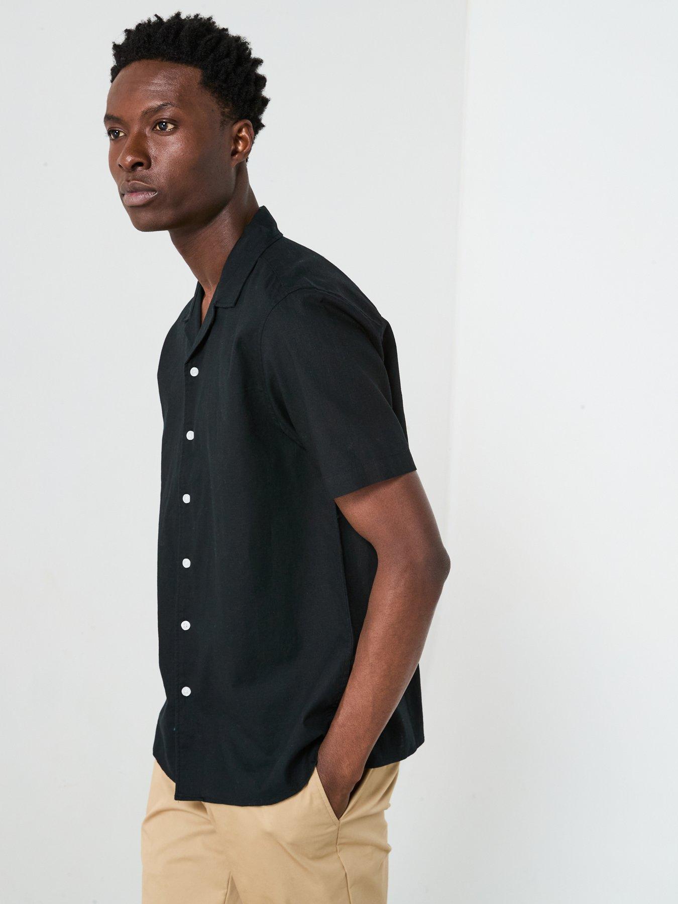 Image 4 of 6 of Everyday Short Sleeve Revere Collar Linen Shirt - Black
