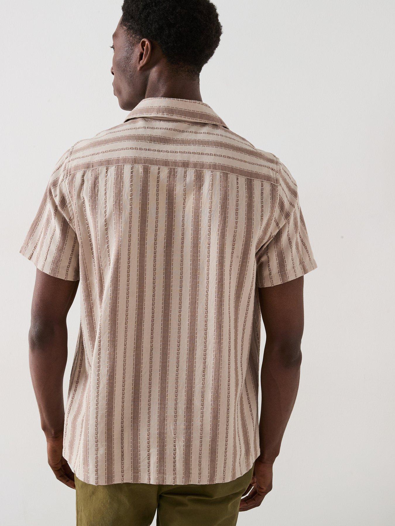 Image 2 of 6 of Very Man Short Sleeve Revere Textured Stripe Shirt - Stone
