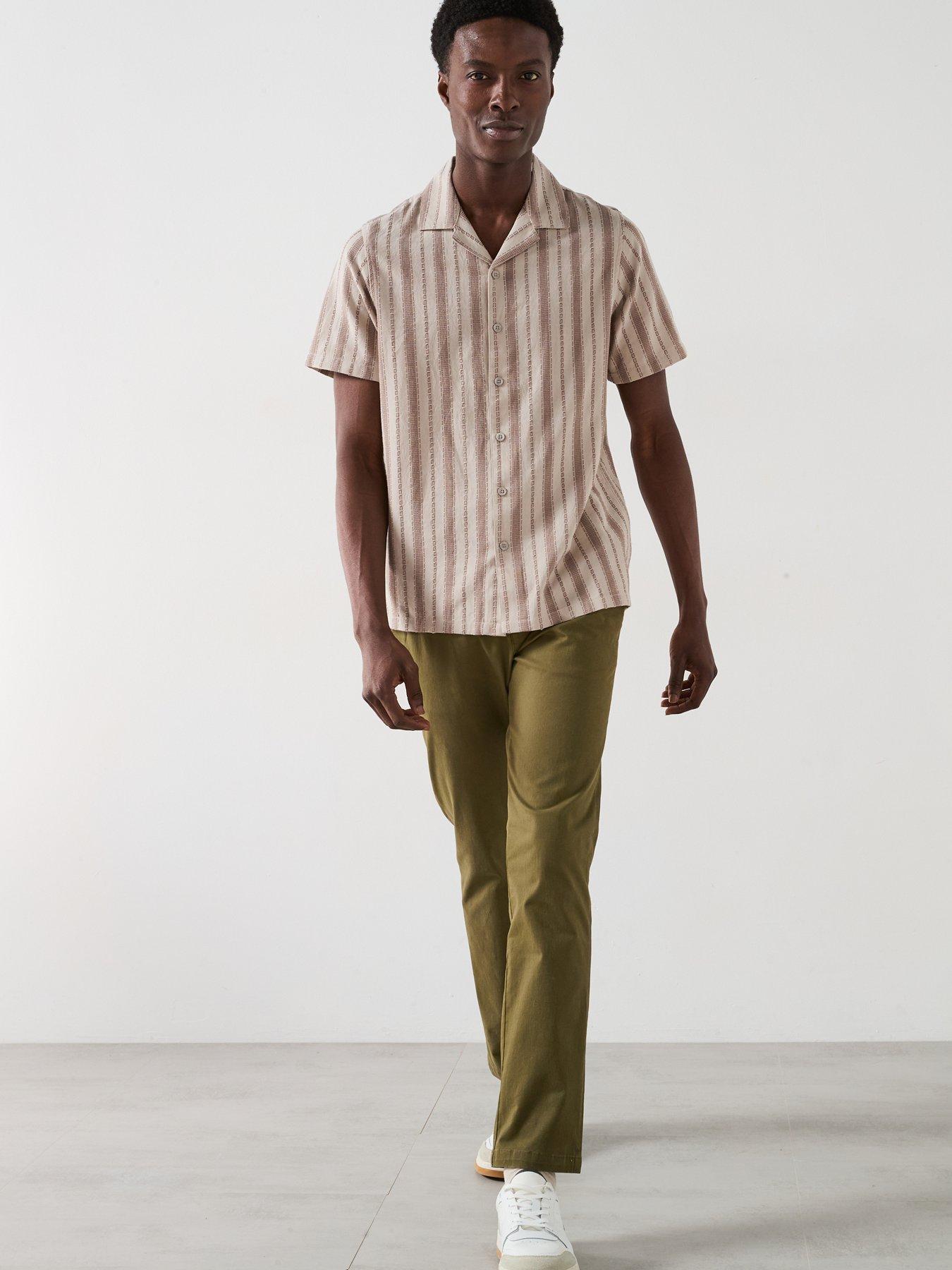 Image 3 of 6 of Very Man Short Sleeve Revere Textured Stripe Shirt - Stone