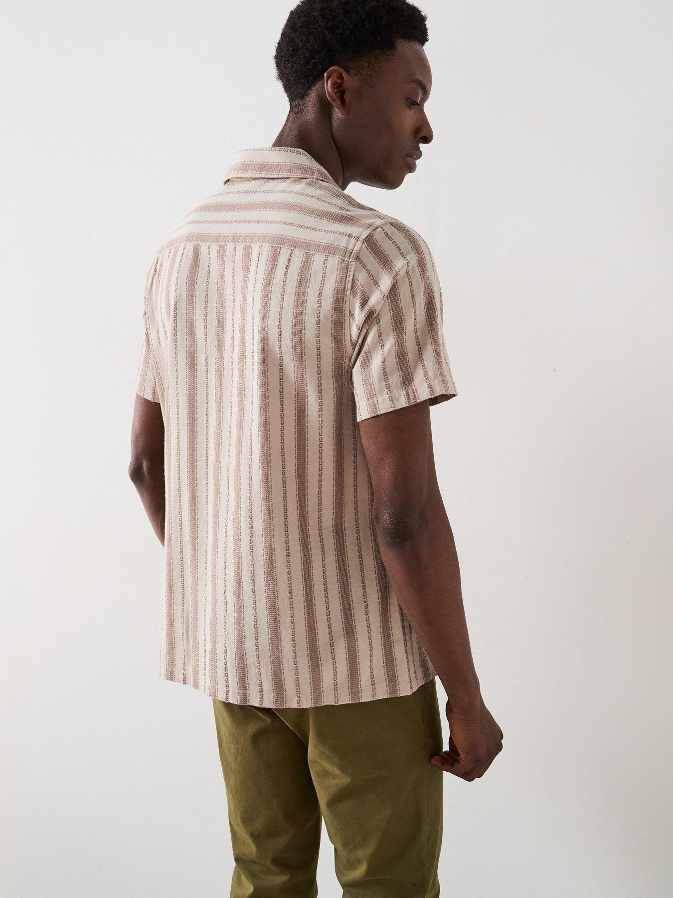 Image 5 of 6 of Very Man Short Sleeve Revere Textured Stripe Shirt - Stone