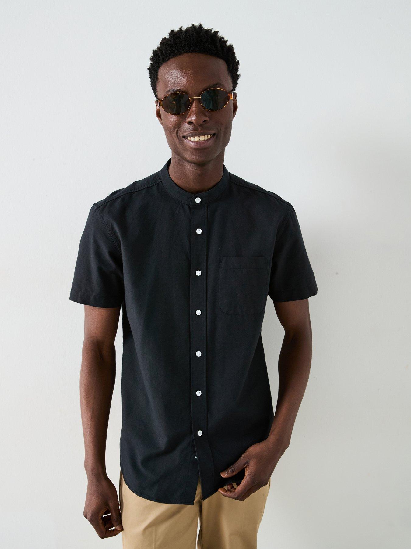 everyday-short-sleeve-grandad-collar-oxford-shirt-black