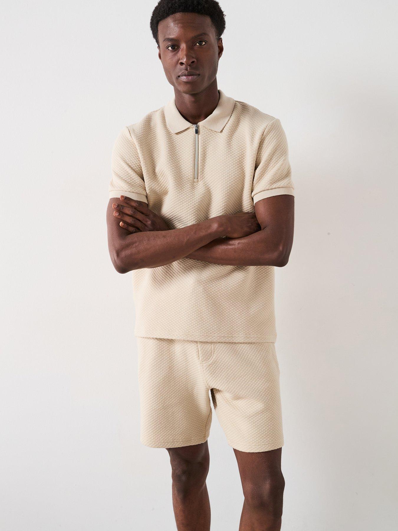 very-man-zip-neck-textured-polo-shirt-stone