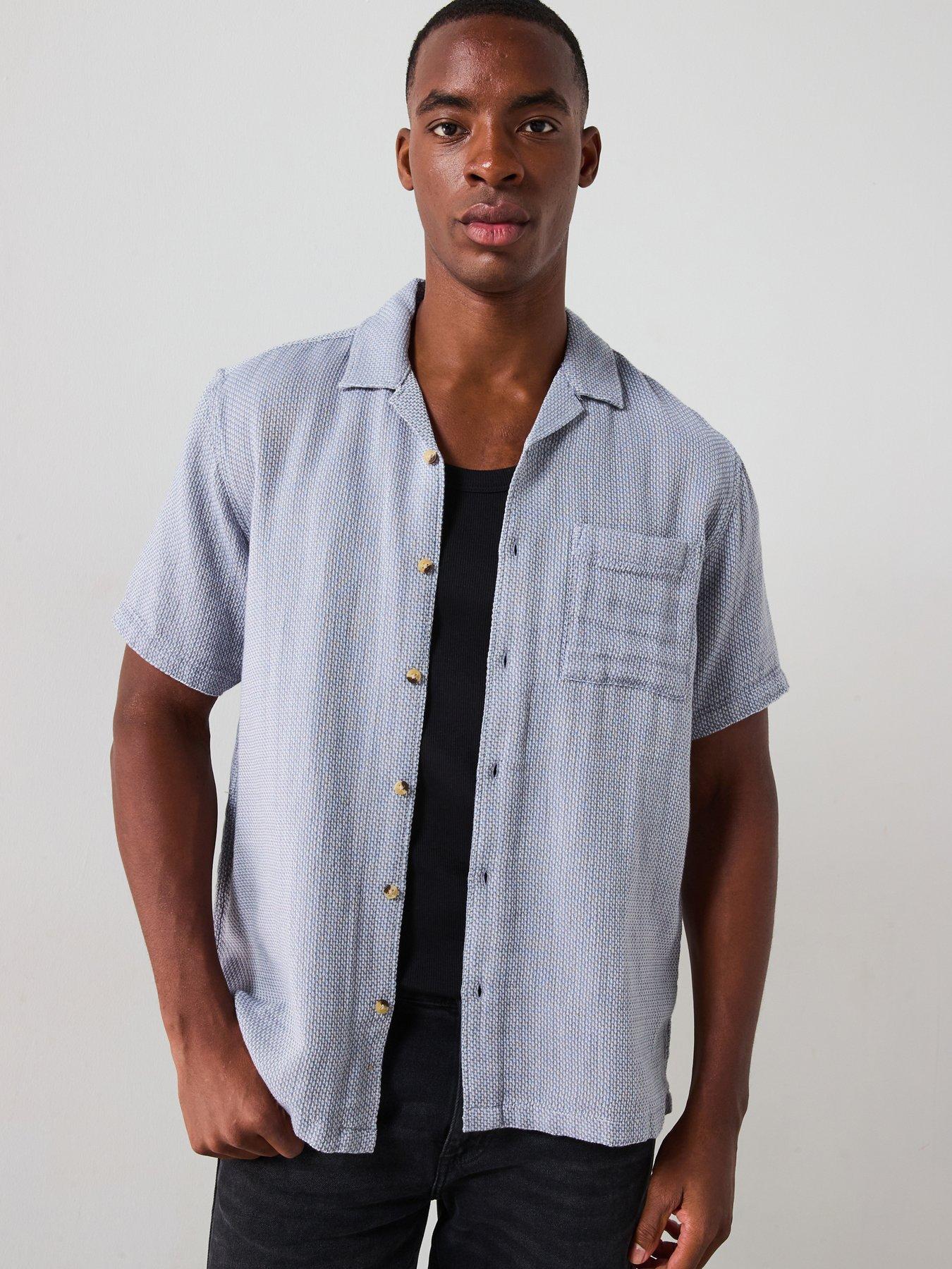 very-man-short-sleeve-revere-textured-cotton-shirt-blue