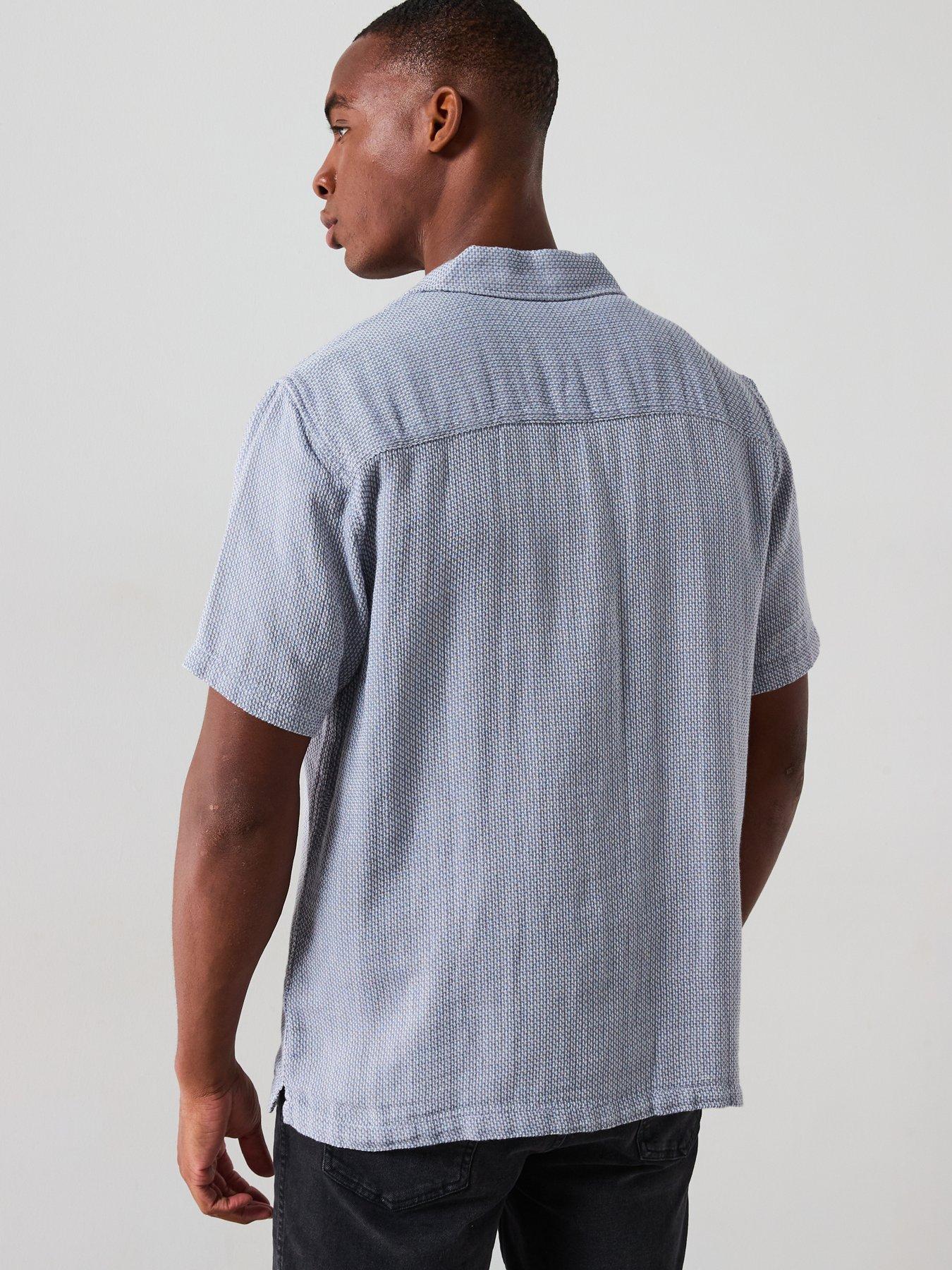 Image 2 of 5 of Very Man Short Sleeve Revere Textured Cotton Shirt - Blue