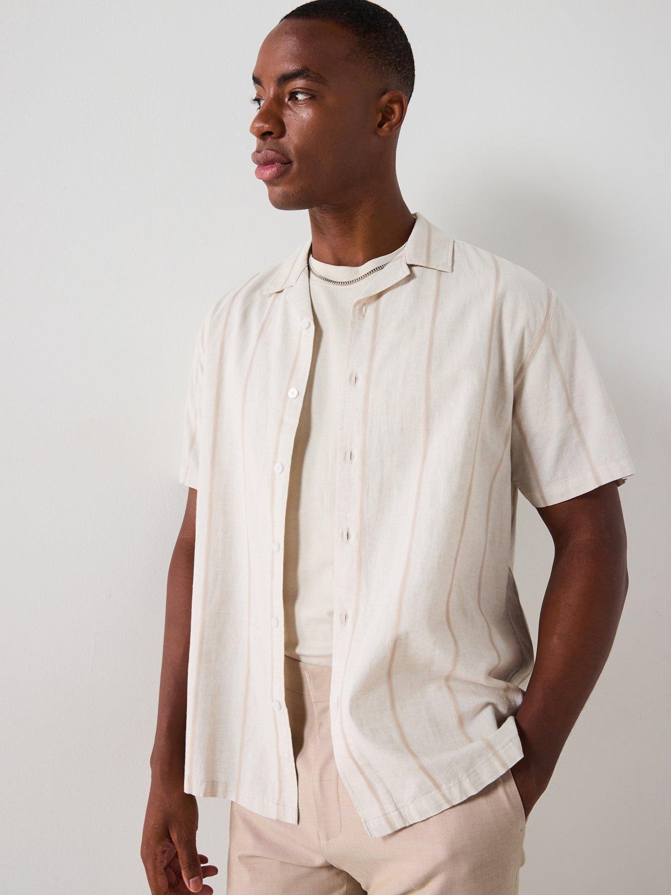 Very Man Short Sleeve Revere Stripe Shirt - Natural