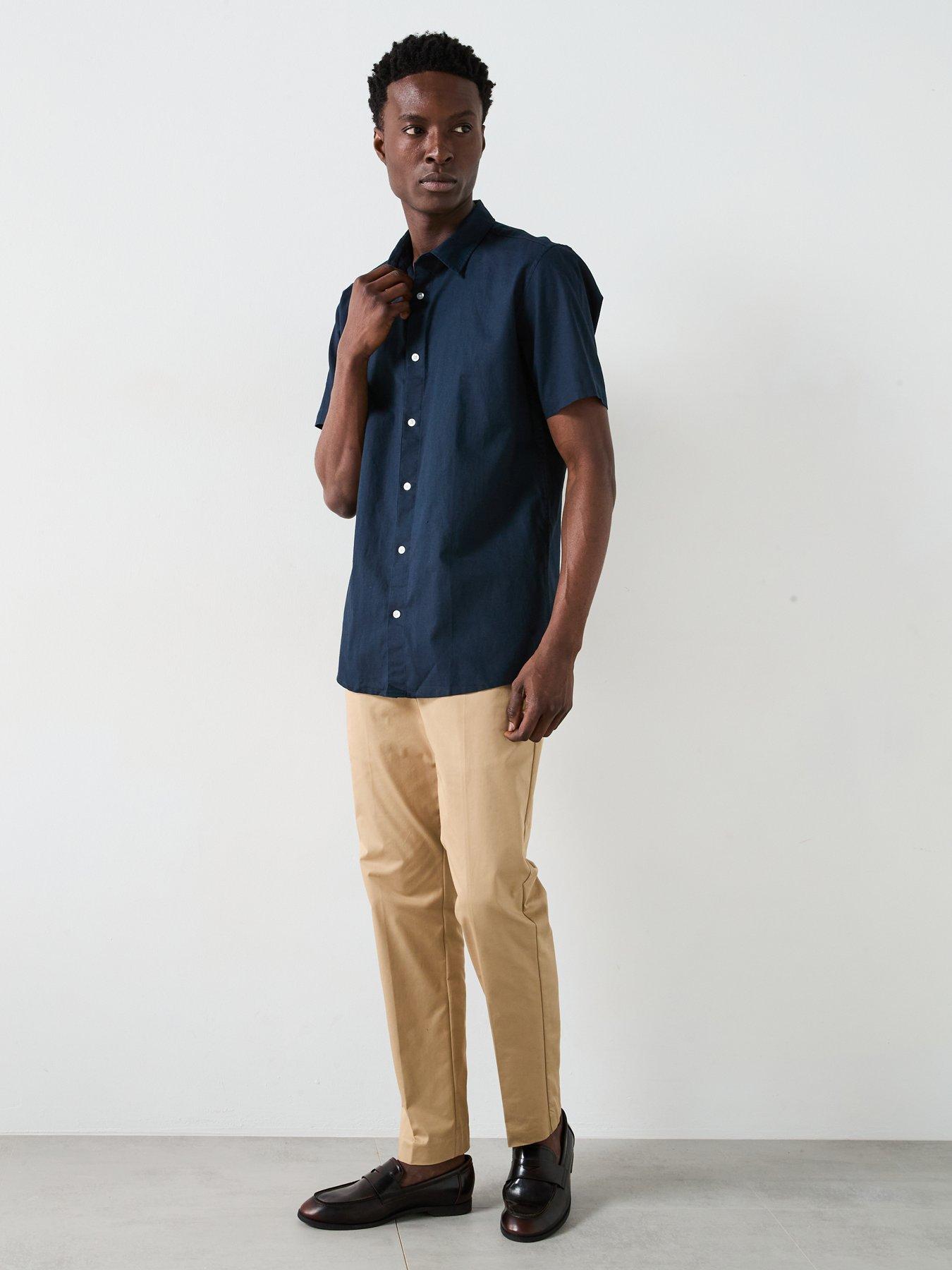 Image 3 of 6 of Everyday Short Sleeve Standard Collar Linen Shirt - Navy