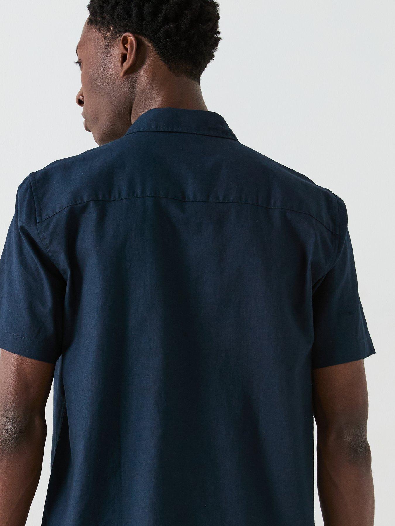 Image 4 of 6 of Everyday Short Sleeve Standard Collar Linen Shirt - Navy