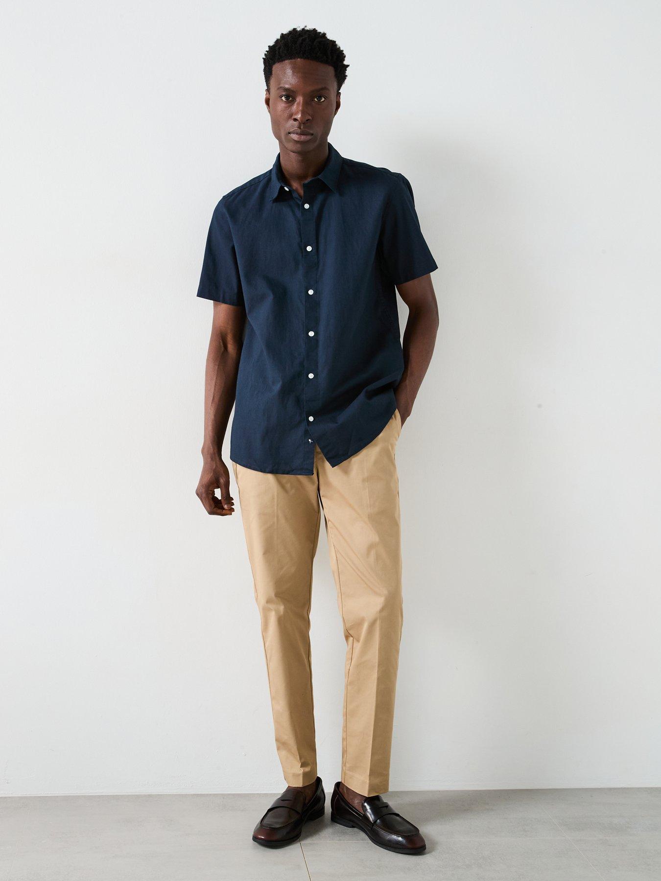 Image 5 of 6 of Everyday Short Sleeve Standard Collar Linen Shirt - Navy
