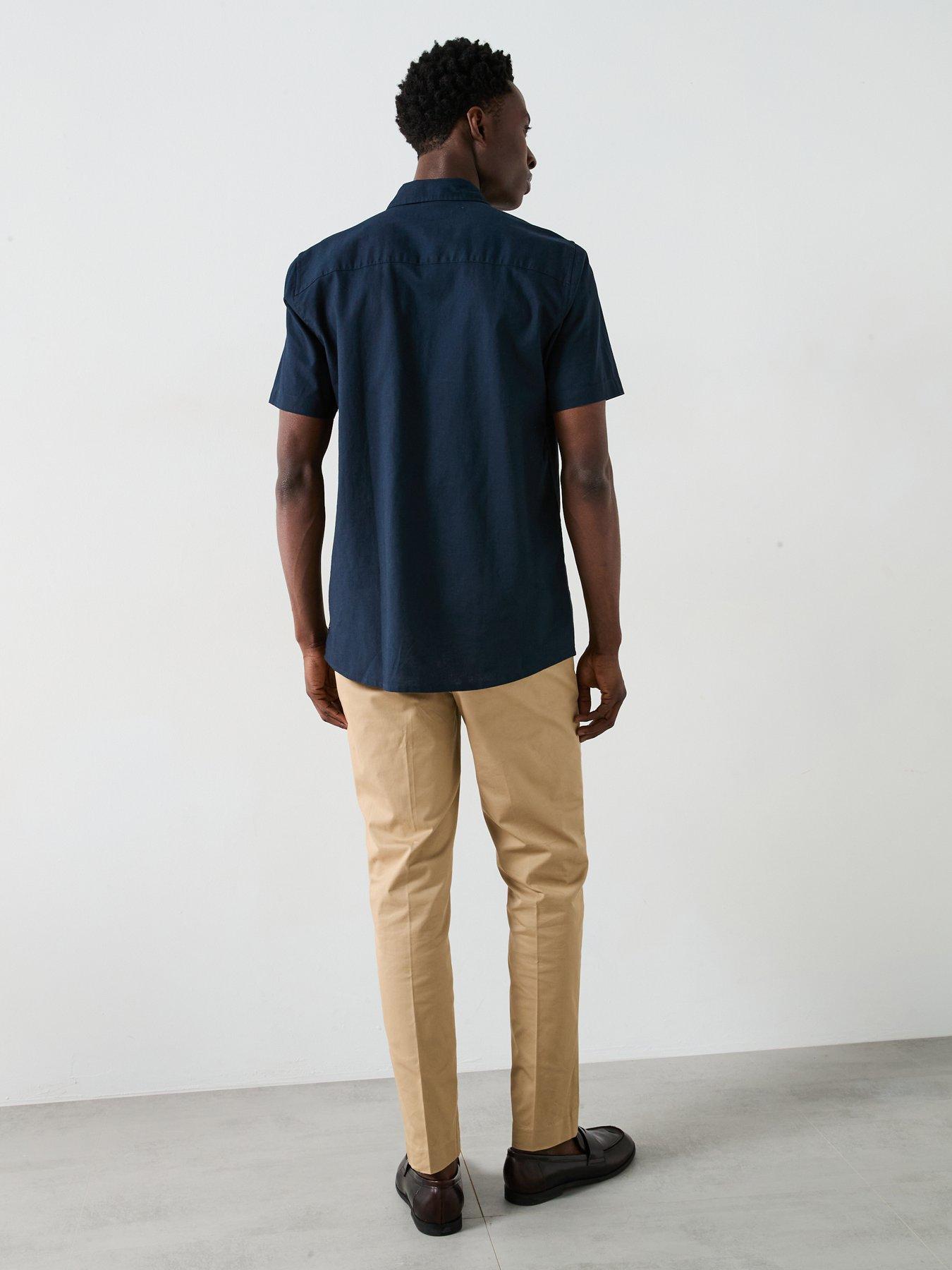 Image 6 of 6 of Everyday Short Sleeve Standard Collar Linen Shirt - Navy