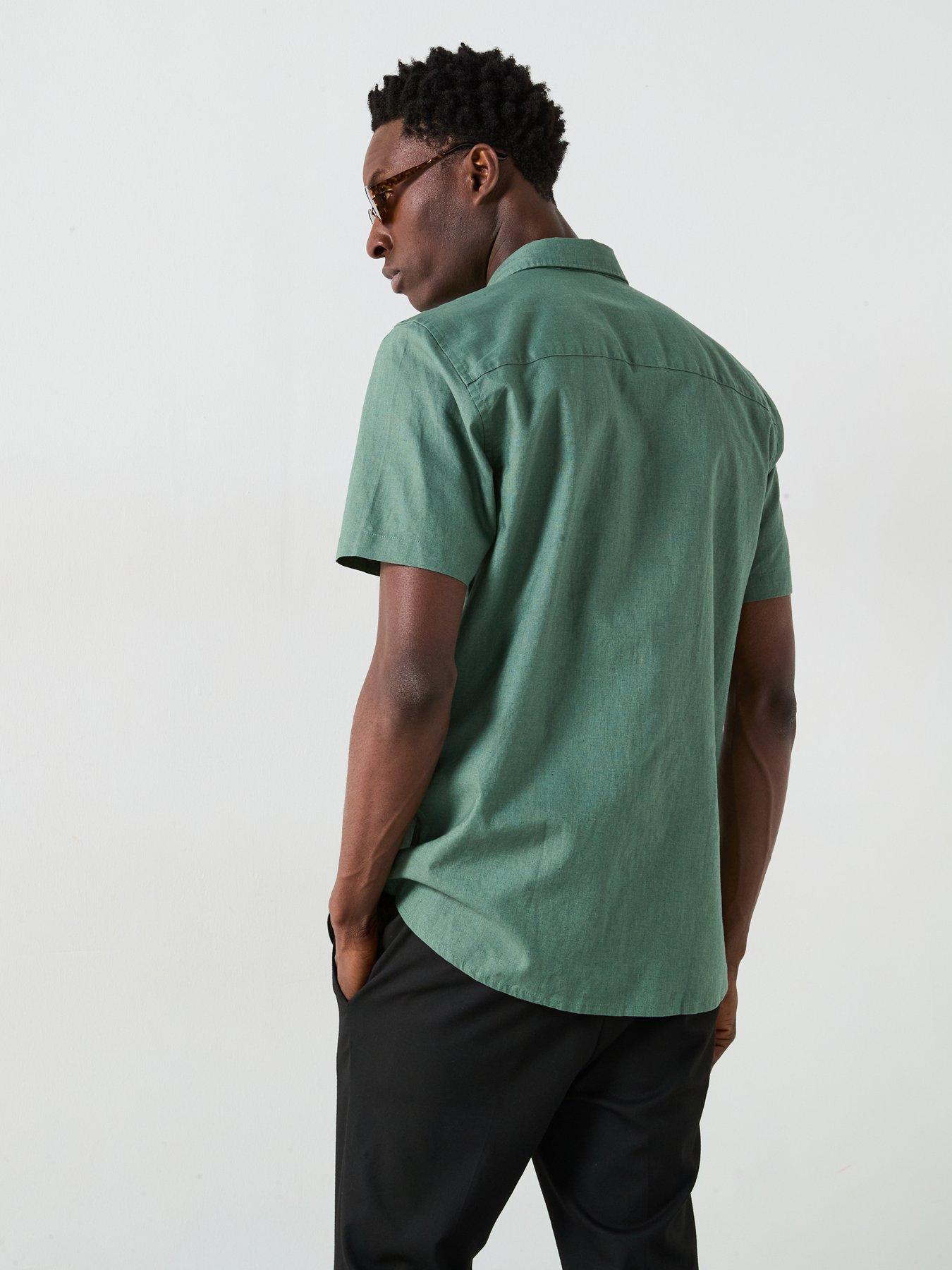  image of everyday-short-sleeve-standard-collar-linen-shirt-khaki