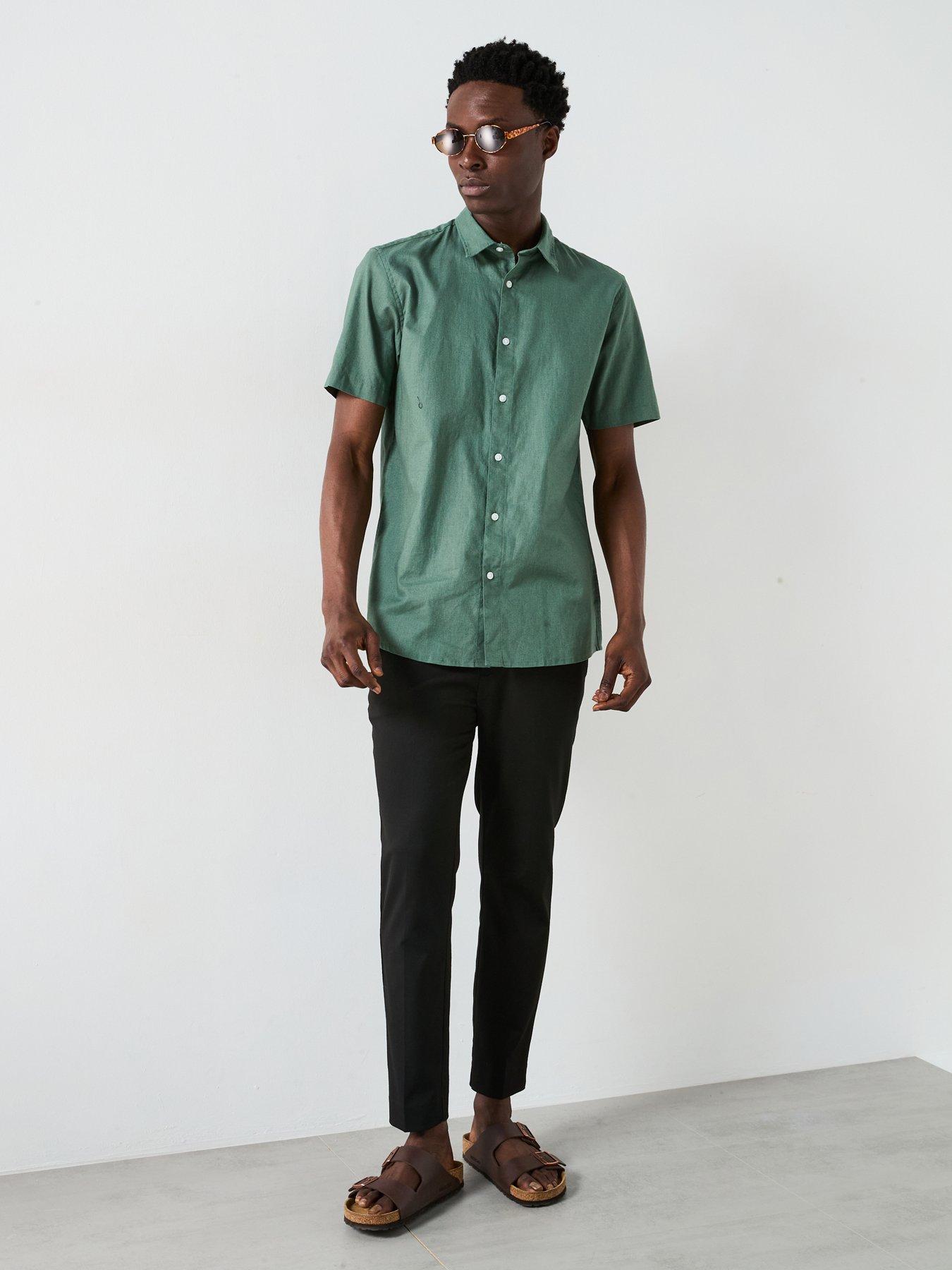  image of everyday-short-sleeve-standard-collar-linen-shirt-khaki