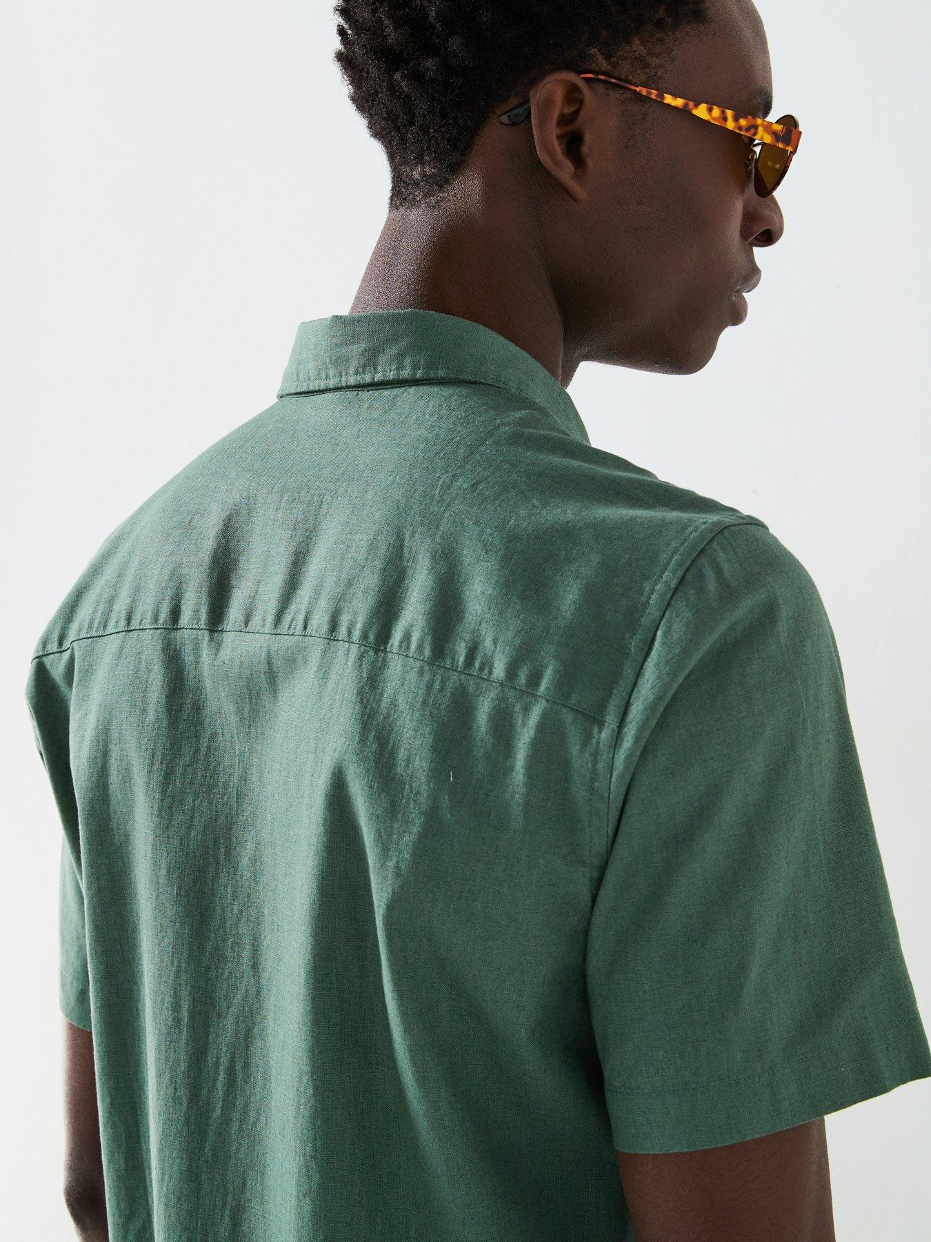  image of everyday-short-sleeve-standard-collar-linen-shirt-khaki