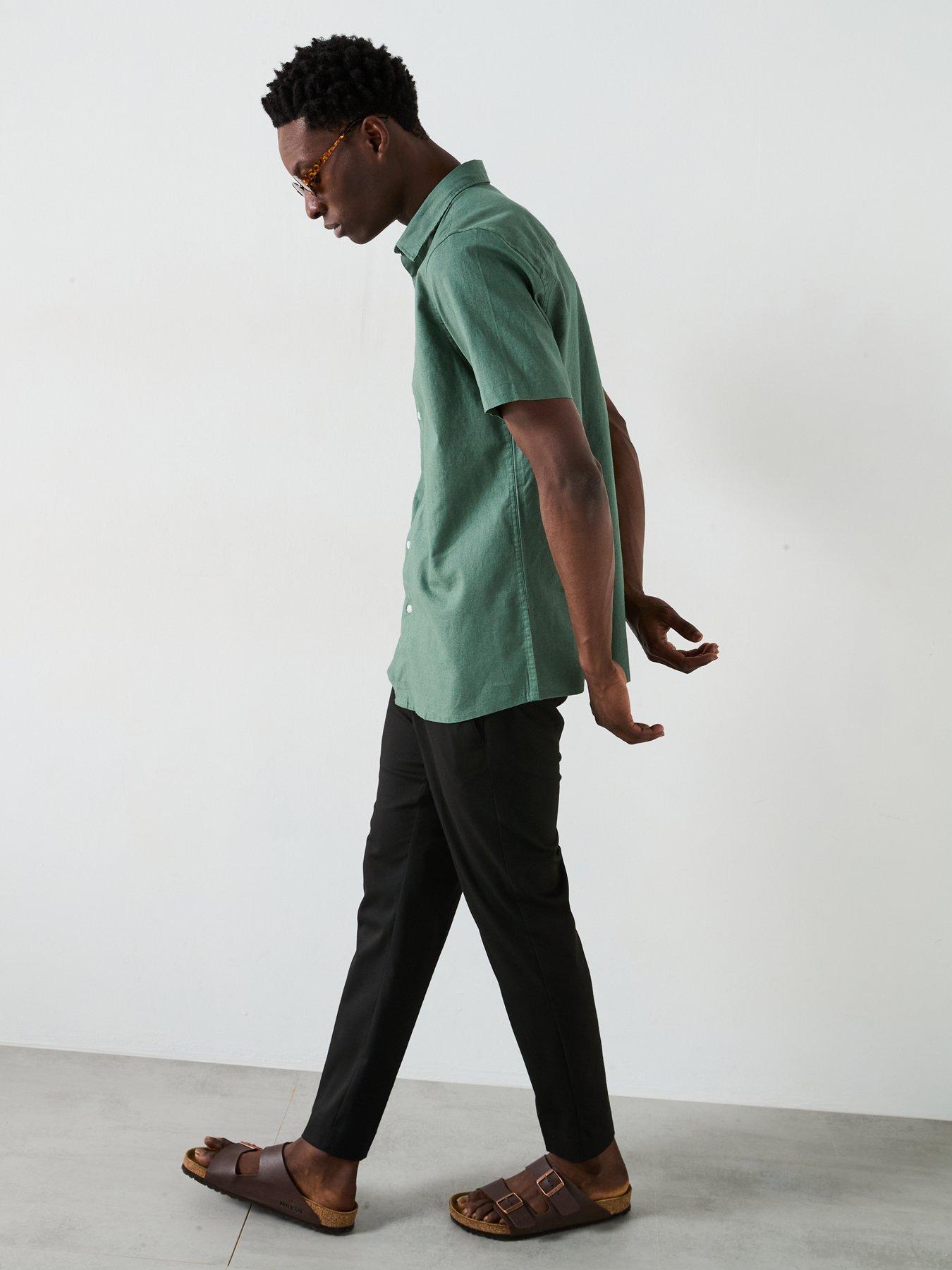  image of everyday-short-sleeve-standard-collar-linen-shirt-khaki