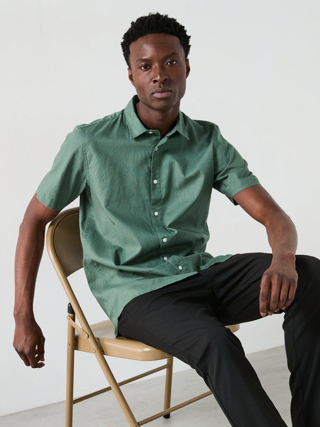 Image 6 of 6 of Everyday Short Sleeve Standard Collar Linen Shirt - Khaki