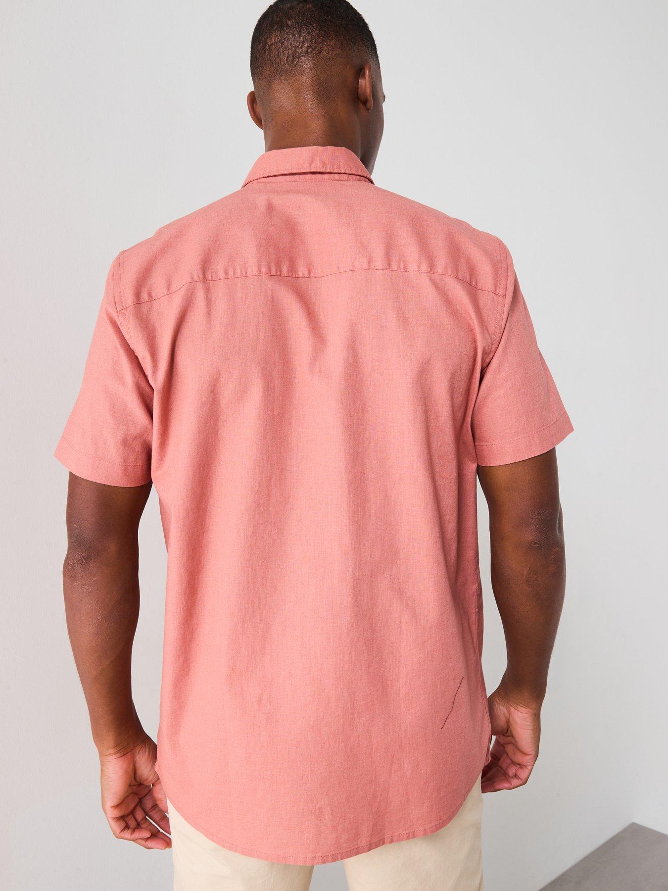 Image 2 of 4 of Everyday Short Sleeve Standard Collar Linen Shirt - Terracotta