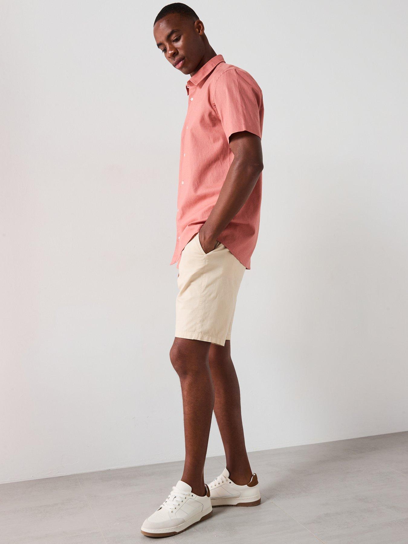 Image 4 of 4 of Everyday Short Sleeve Standard Collar Linen Shirt - Terracotta