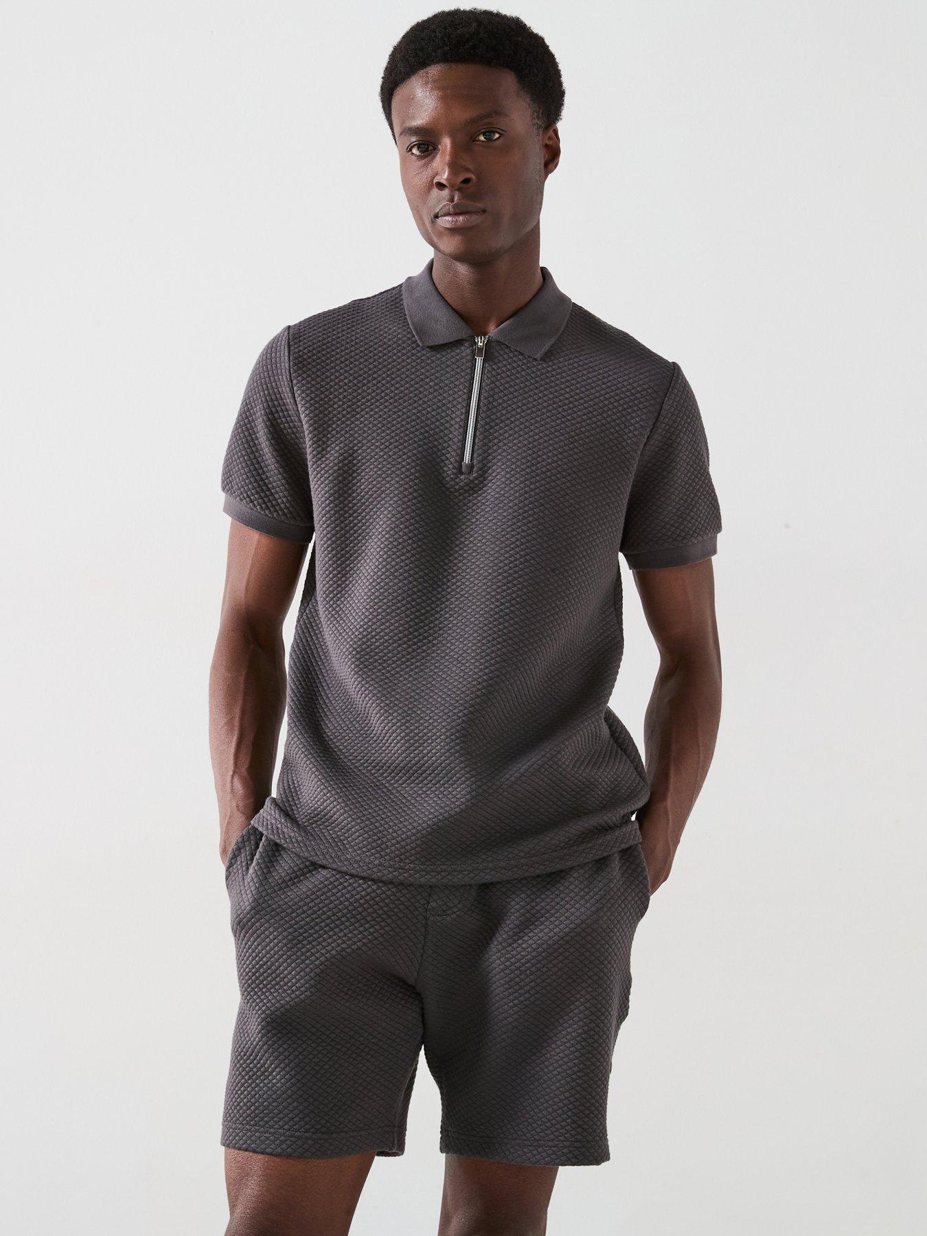 very-man-zip-neck-textured-polo-charcoal-grey