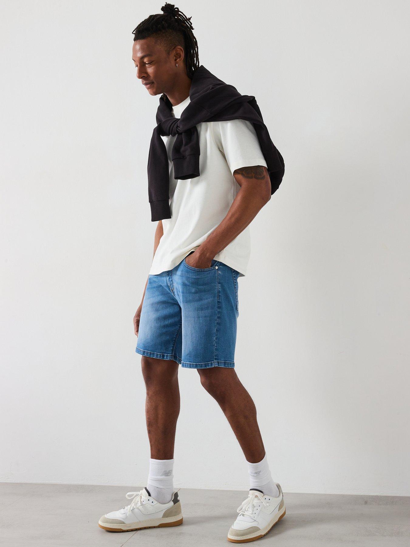  image of very-man-straight-denim-shorts-light-blue