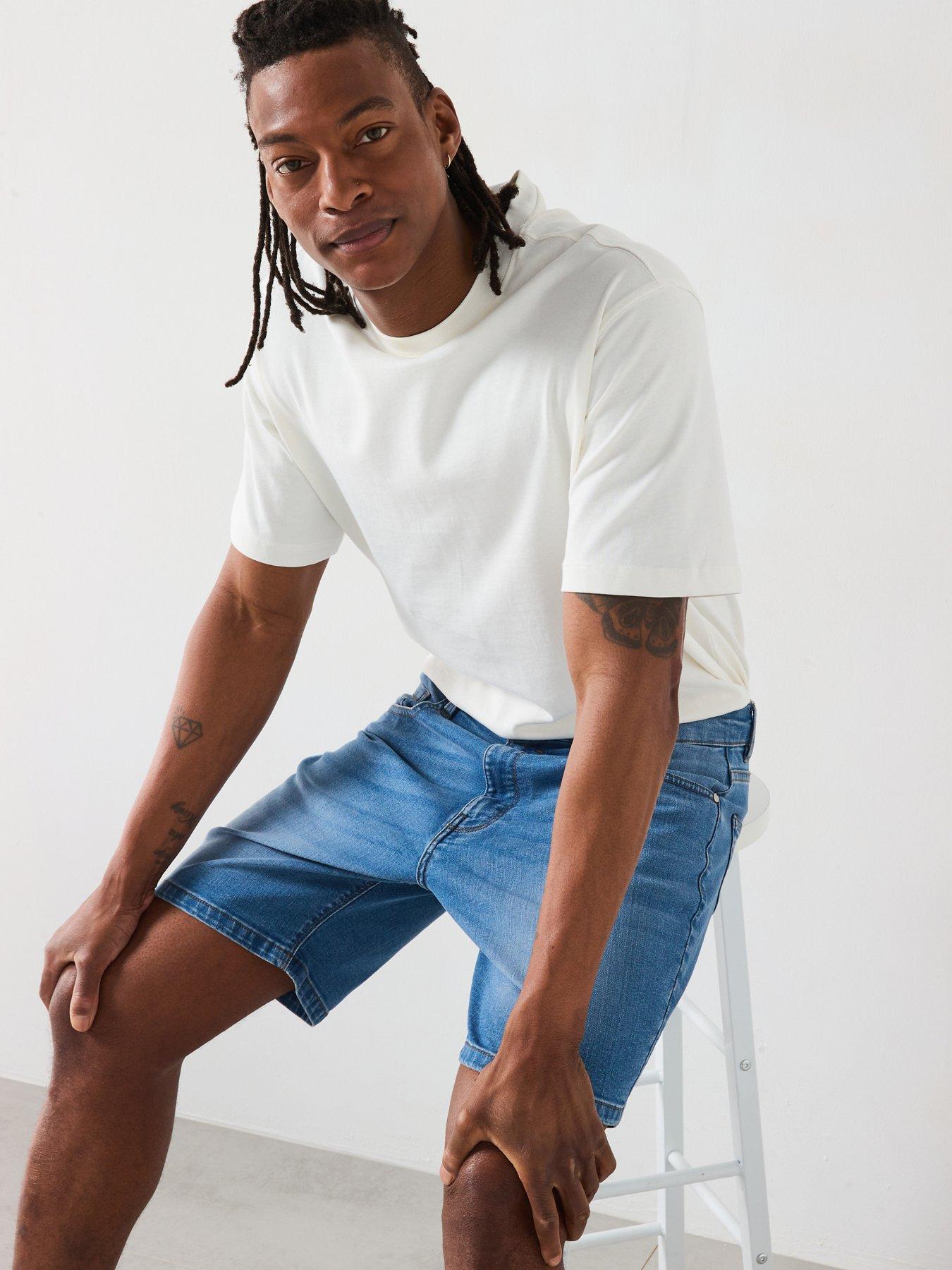  image of very-man-straight-denim-shorts-light-blue