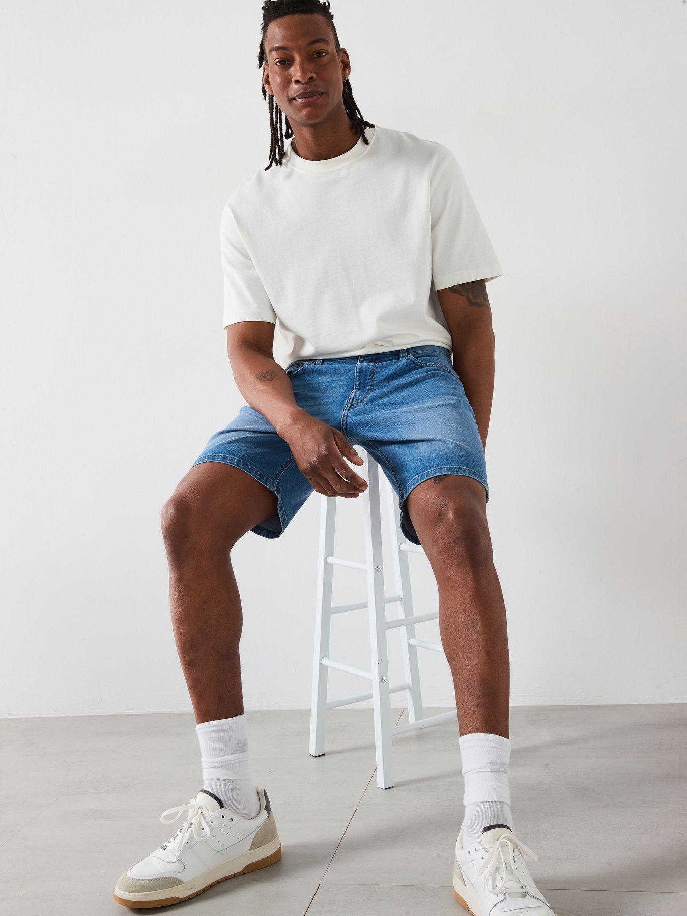  image of very-man-straight-denim-shorts-light-blue