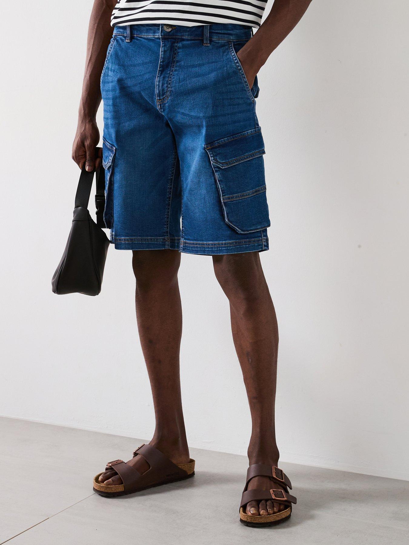 very-man-relaxed-denim-cargo-shorts-blue