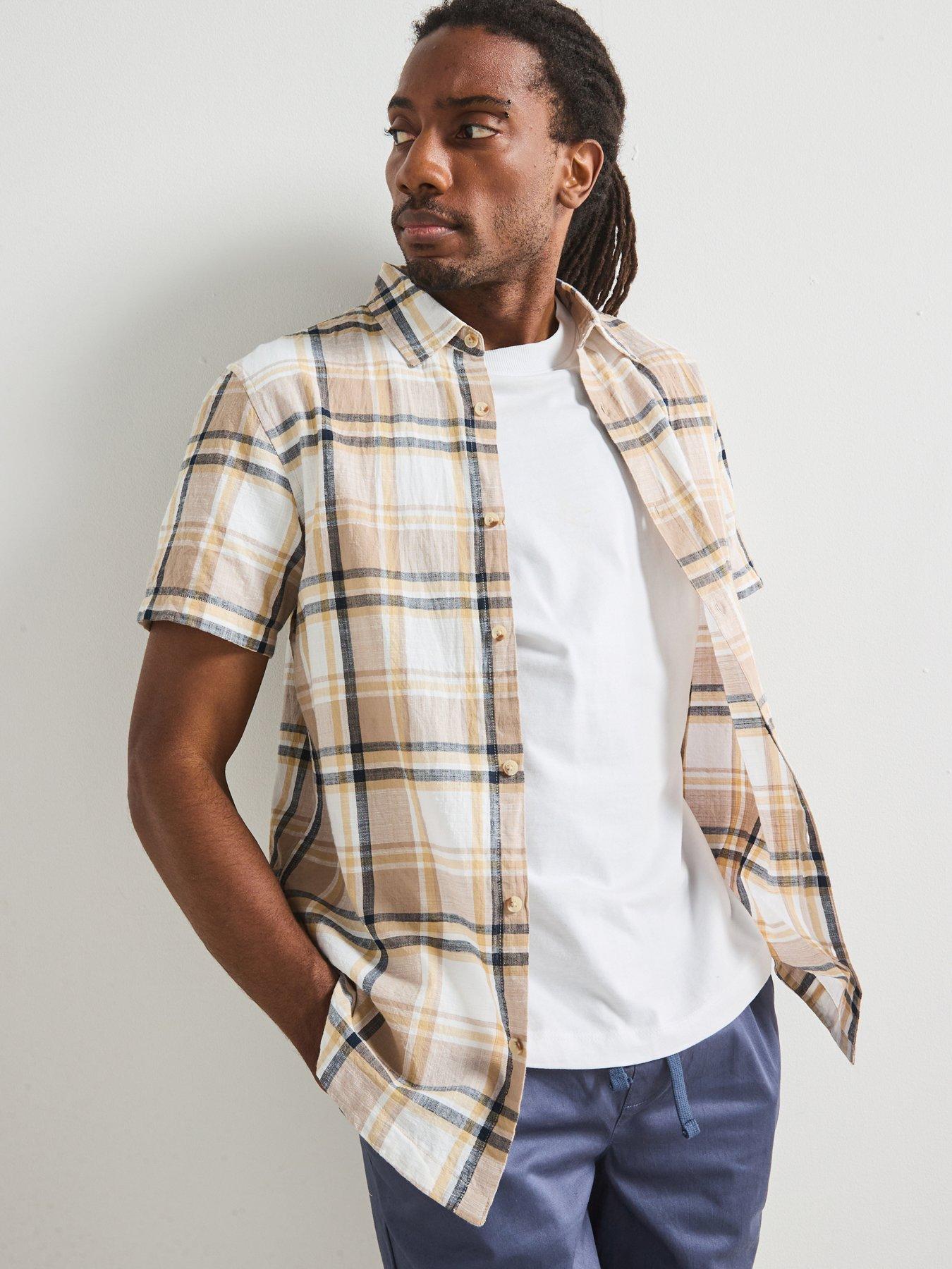  image of very-man-short-sleeve-check-shirt-stone